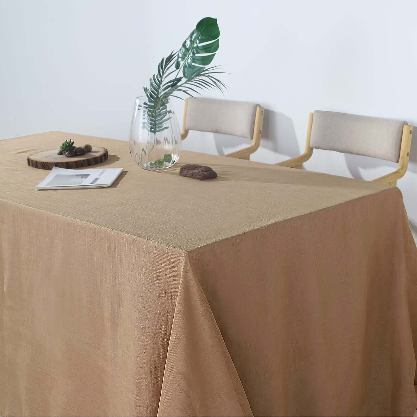 Faux Linen 90"x132" Rectangular Tablecloth Natural - Slubby Texture Wrinkle-Resistant Seamless Table Cover