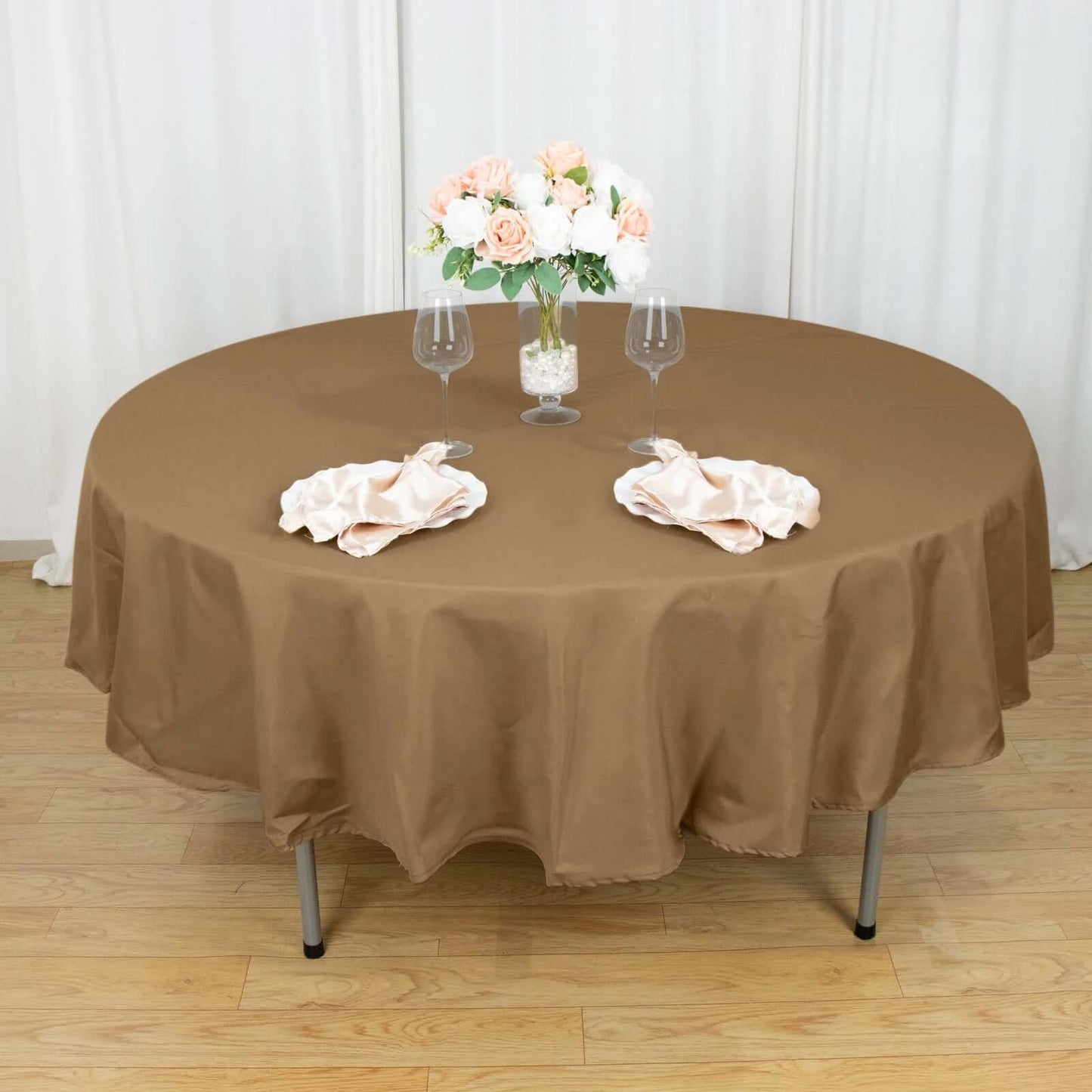 Polyester 90" Round Tablecloth Taupe - Stain & Wrinkle-Resistant Table Cover