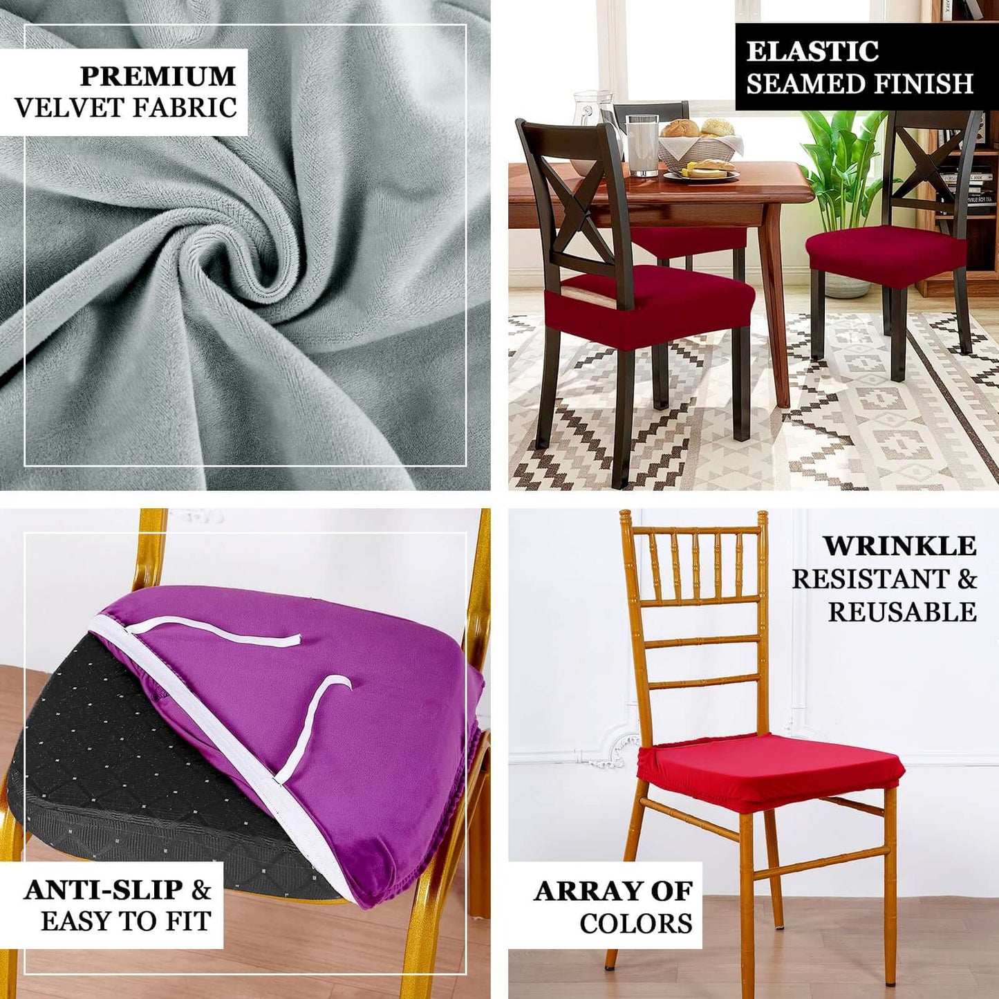 Velvet Chair Cushion Protector Stretch with Tie for Dining Chairs Chocolate - Durable Cover for Formal Gatherings