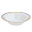 10-Pack Plastic Round Soup Bowl in White with Gold Vine & Royal Blue Rim - Sturdy Disposable Salad Dessert Bowls for Catering & Events 12oz