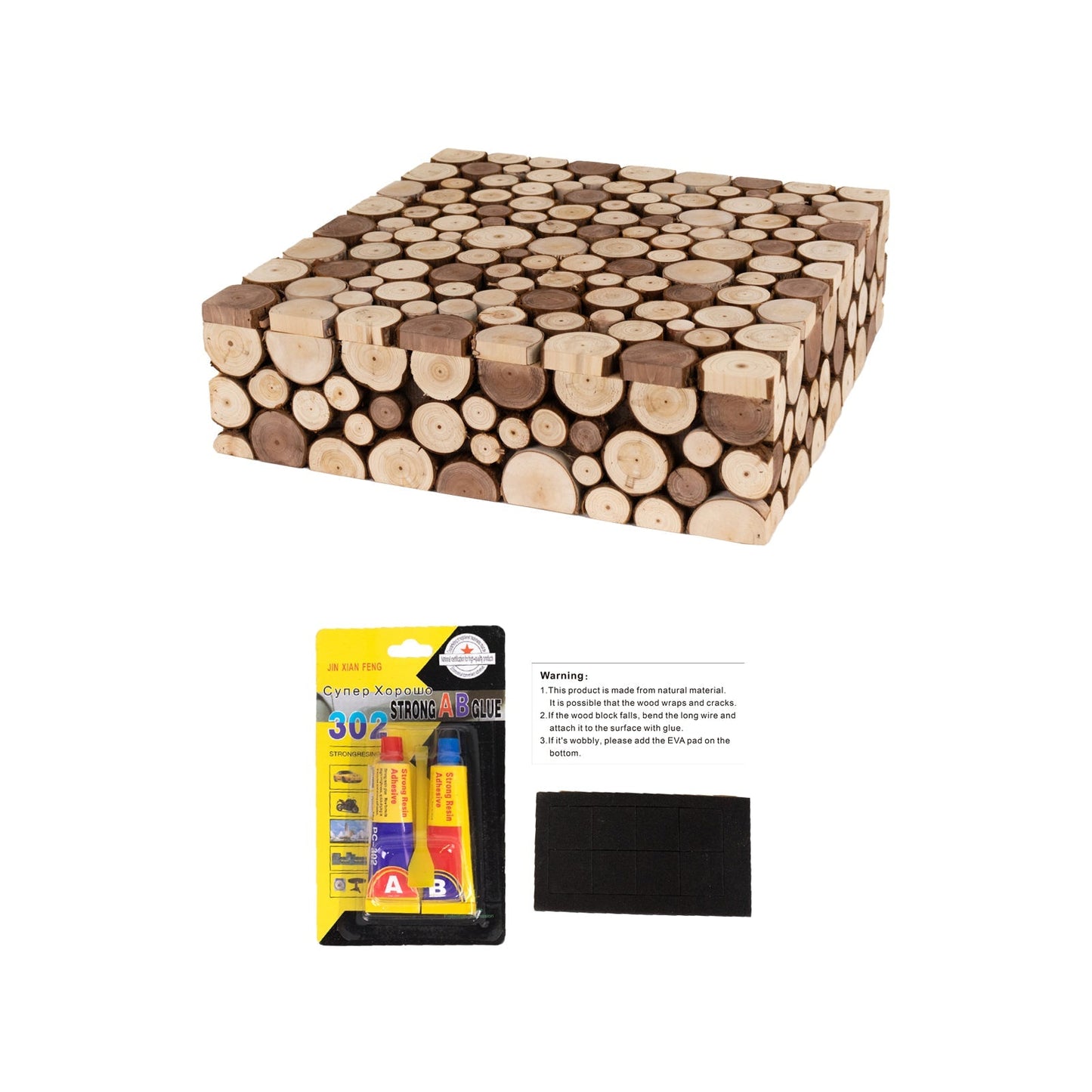 Wooden Cake Stand 18"x18" Square Design Rustic Natural Slices - Farmhouse Display Box Pedestal Riser