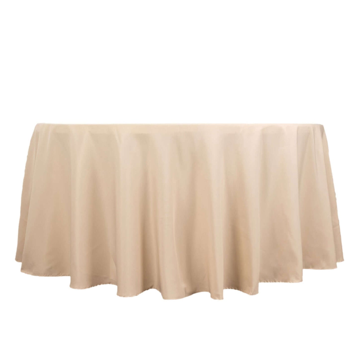 Premium Polyester 120" Round Tablecloth Beige - Seamless 220GSM Wrinkle-Resistant Table Cover