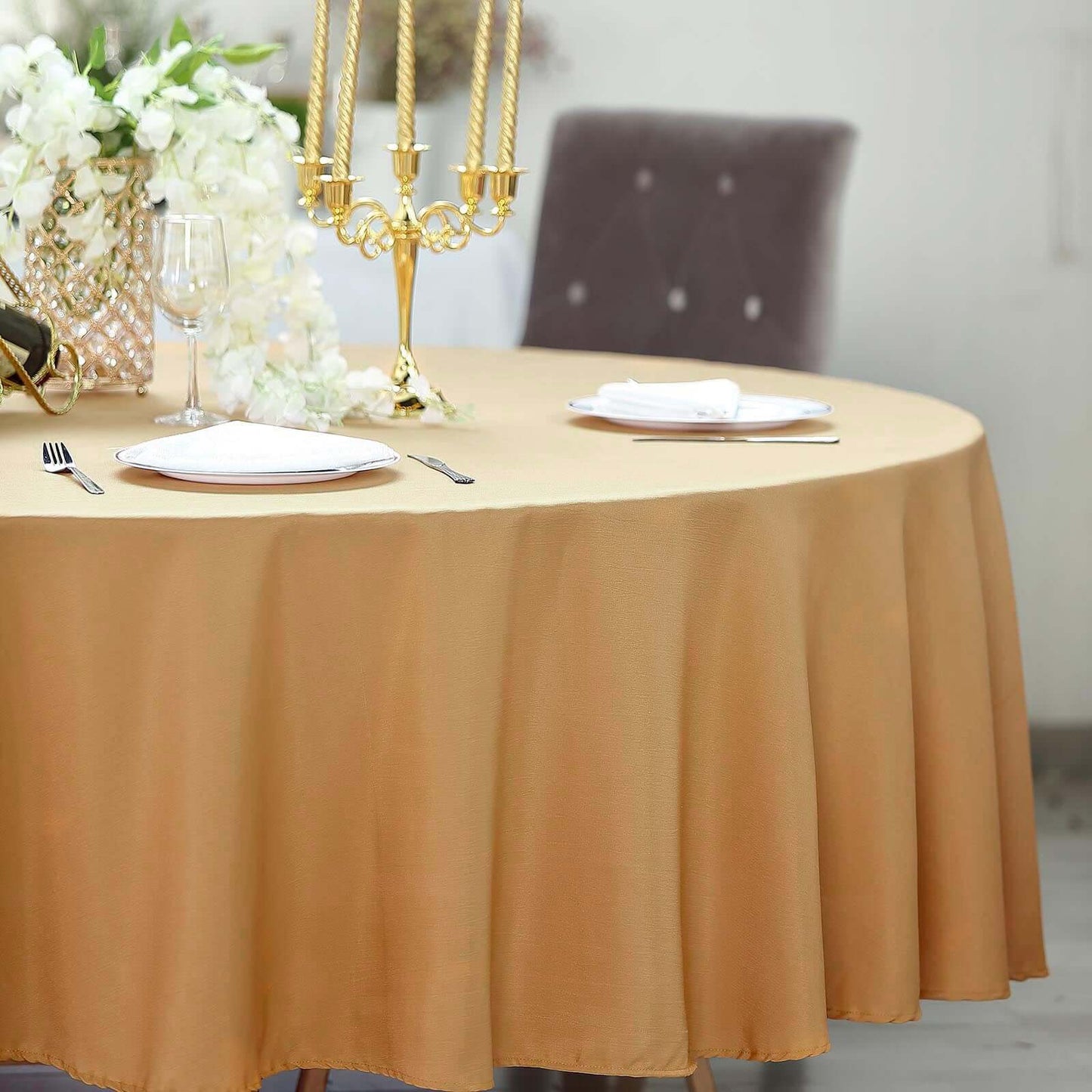 Polyester 108" Round Tablecloth Gold - Wrinkle-Resistant and Stylish Table Cover