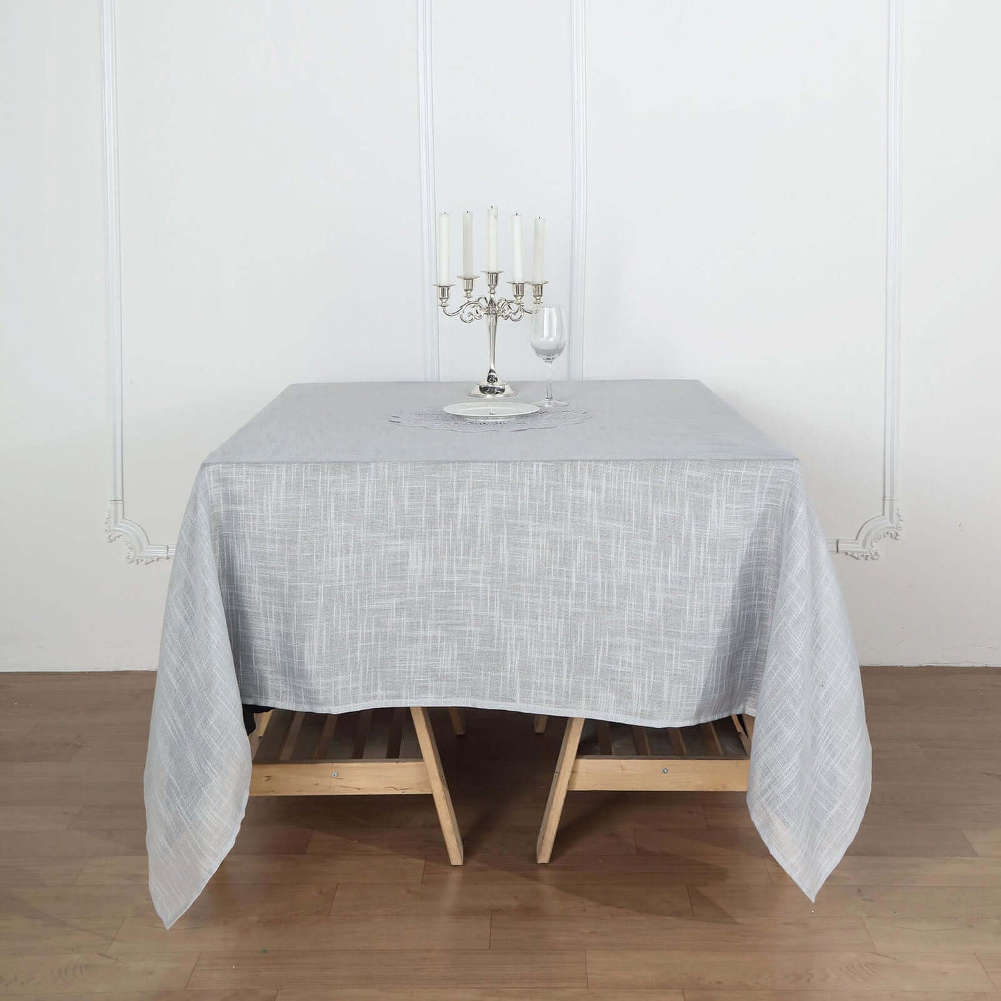 Linen 72"x72" Table Overlay Square Tablecloth Silver - Slubby Textured Wrinkle-Resistant Design for Stylish Occasions