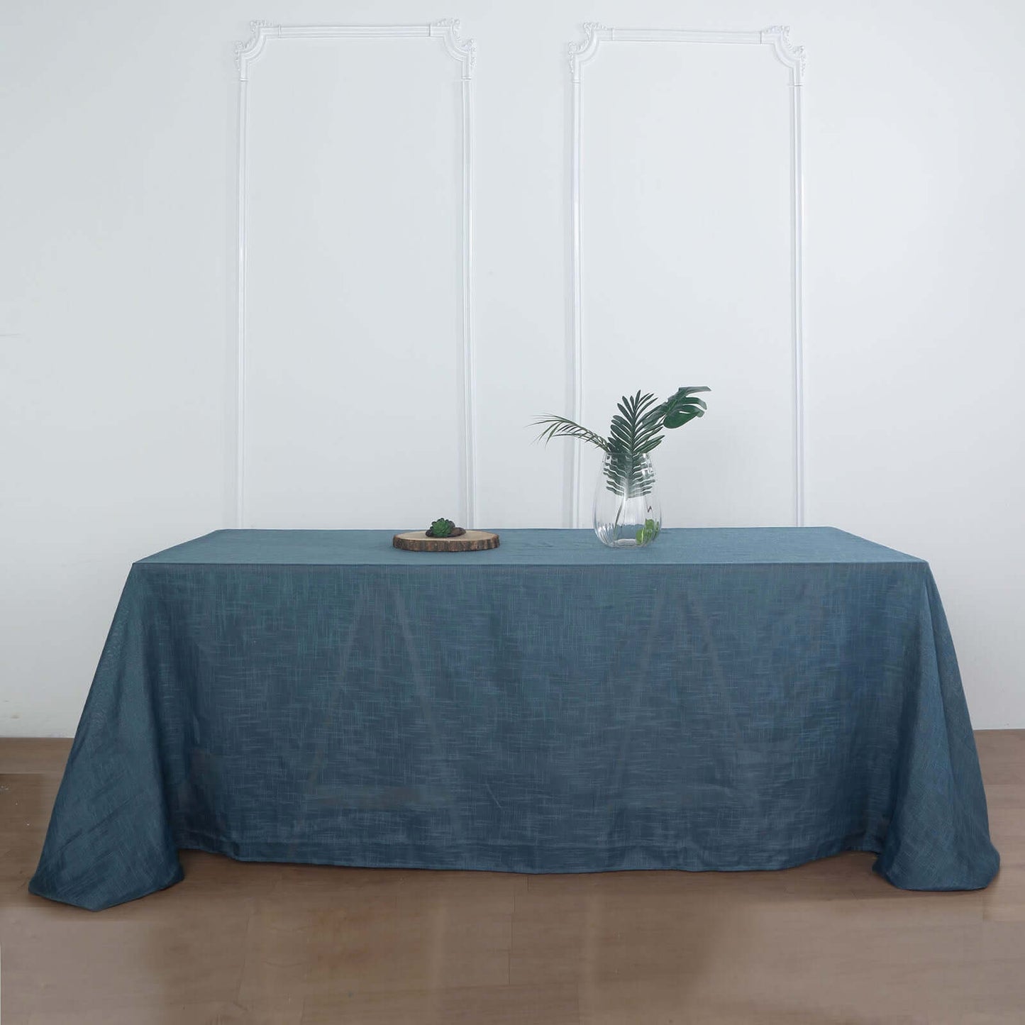 Faux Linen 90"x132" Rectangular Tablecloth Blue - Slubby Texture Wrinkle-Resistant Seamless Table Cover