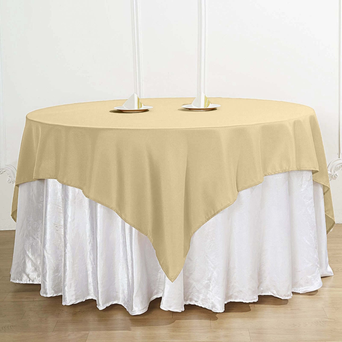 Polyester 70"x70" Table Overlay Square Tablecloth Champagne - Wrinkle-Resistant & Durable Table Cover