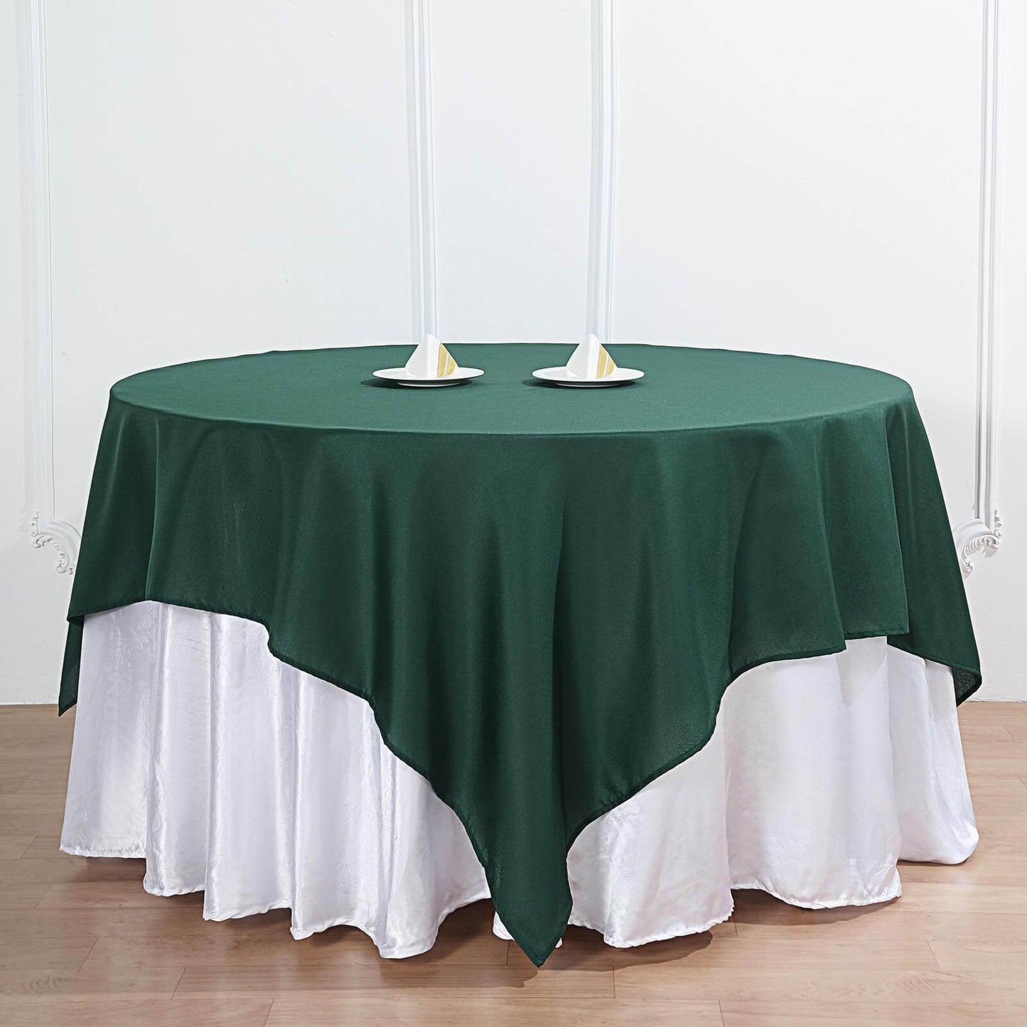 Polyester 90"x90" Table Overlay Square Tablecloth Hunter Emerald Green - Wrinkle-Resistant & Durable Table Cover