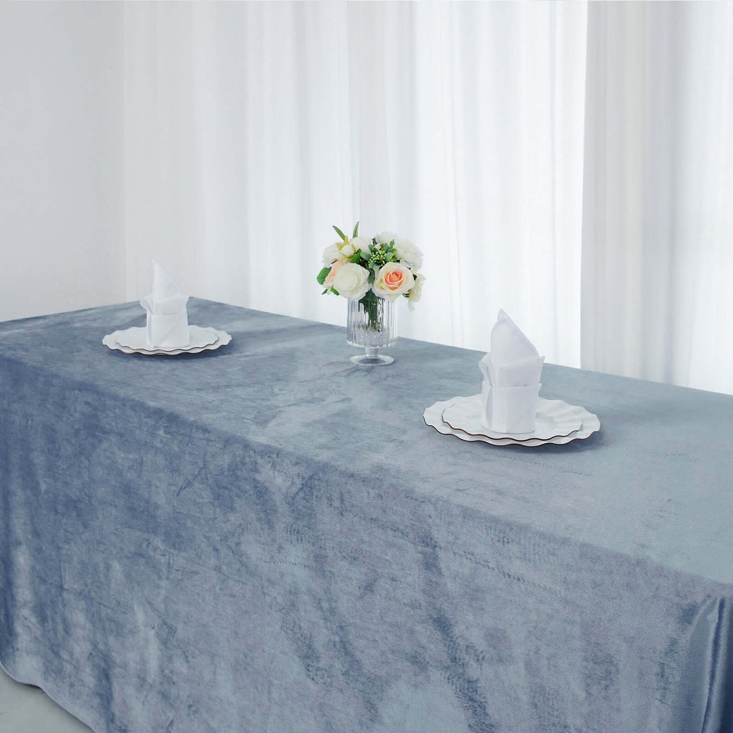 Premium Velvet 90"x132" Rectangle Tablecloth Dusty Blue - Reusable Soft & Seamless Table Cover