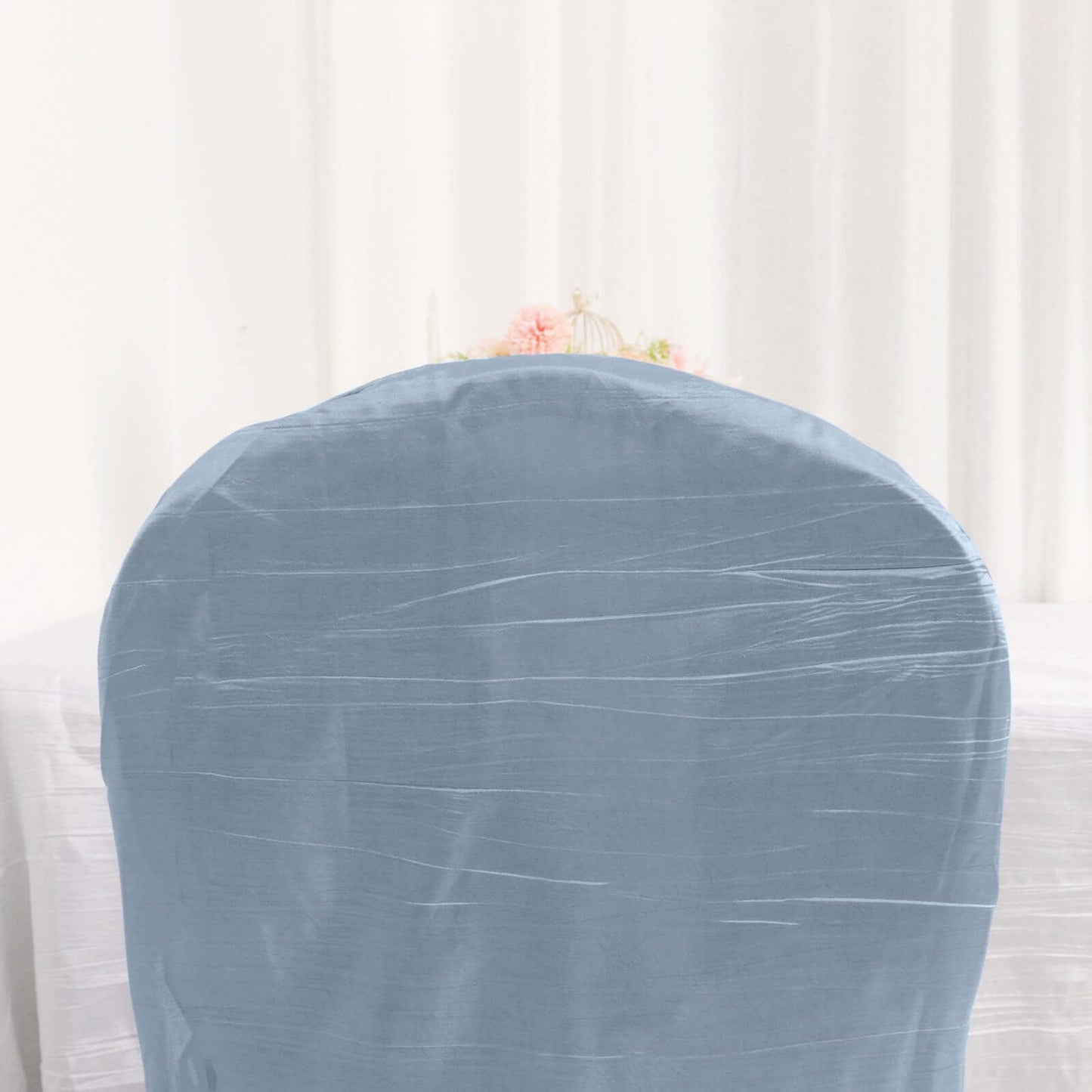 Crinkle Crushed Taffeta Chair Cover for Banquet Chairs Dusty Blue - Reusable Slipcover