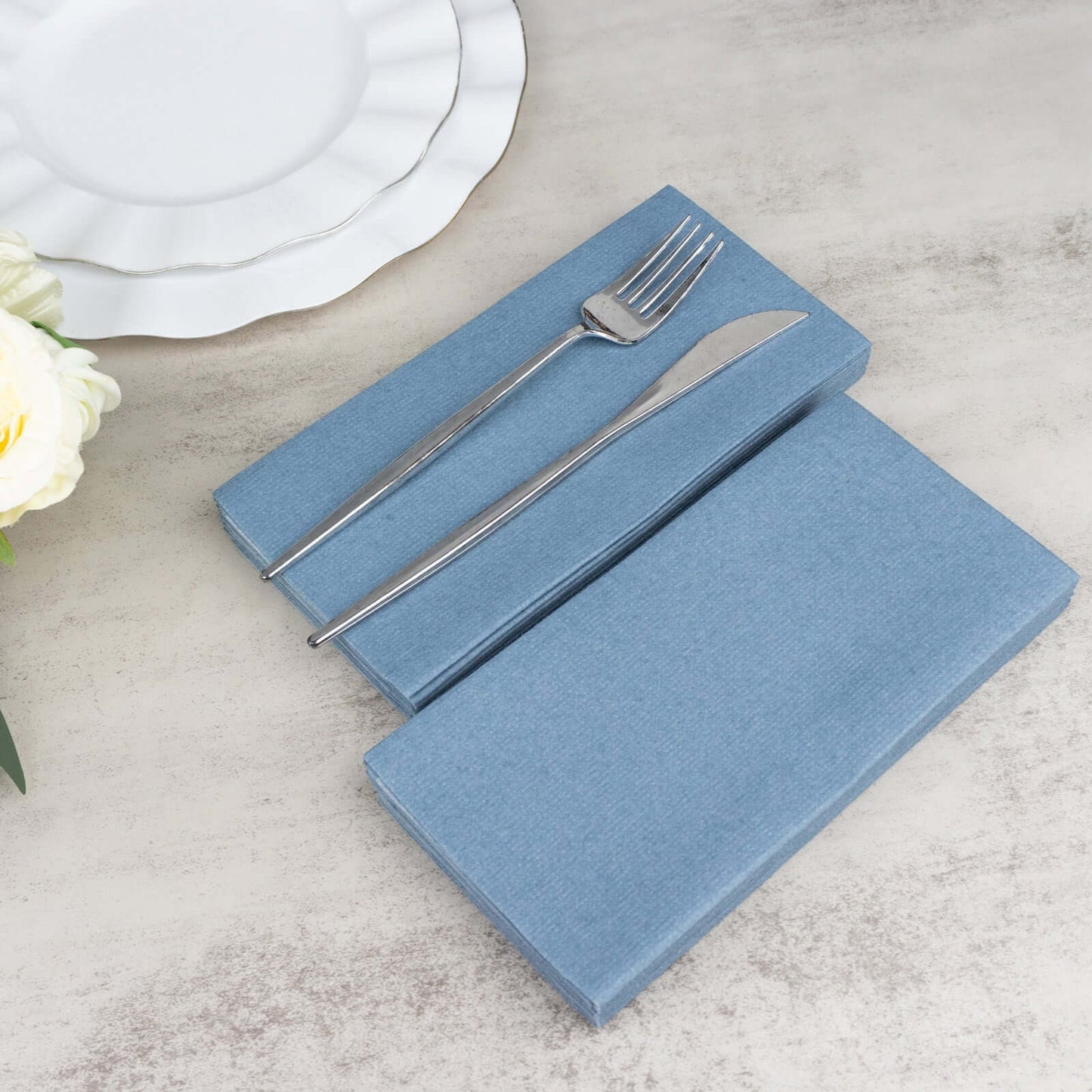 20 Pack Linen-Like Paper 8.5"x4" Napkins Dusty Blue - Highly Absorbent & Disposable Airlaid Guest Towels