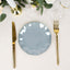 10-Pack Plastic Round 6" Dessert Plates in Dusty Blue Ruffled Rim with Gold Edging - Sturdy Disposable Salad Appetizer Dinnerware