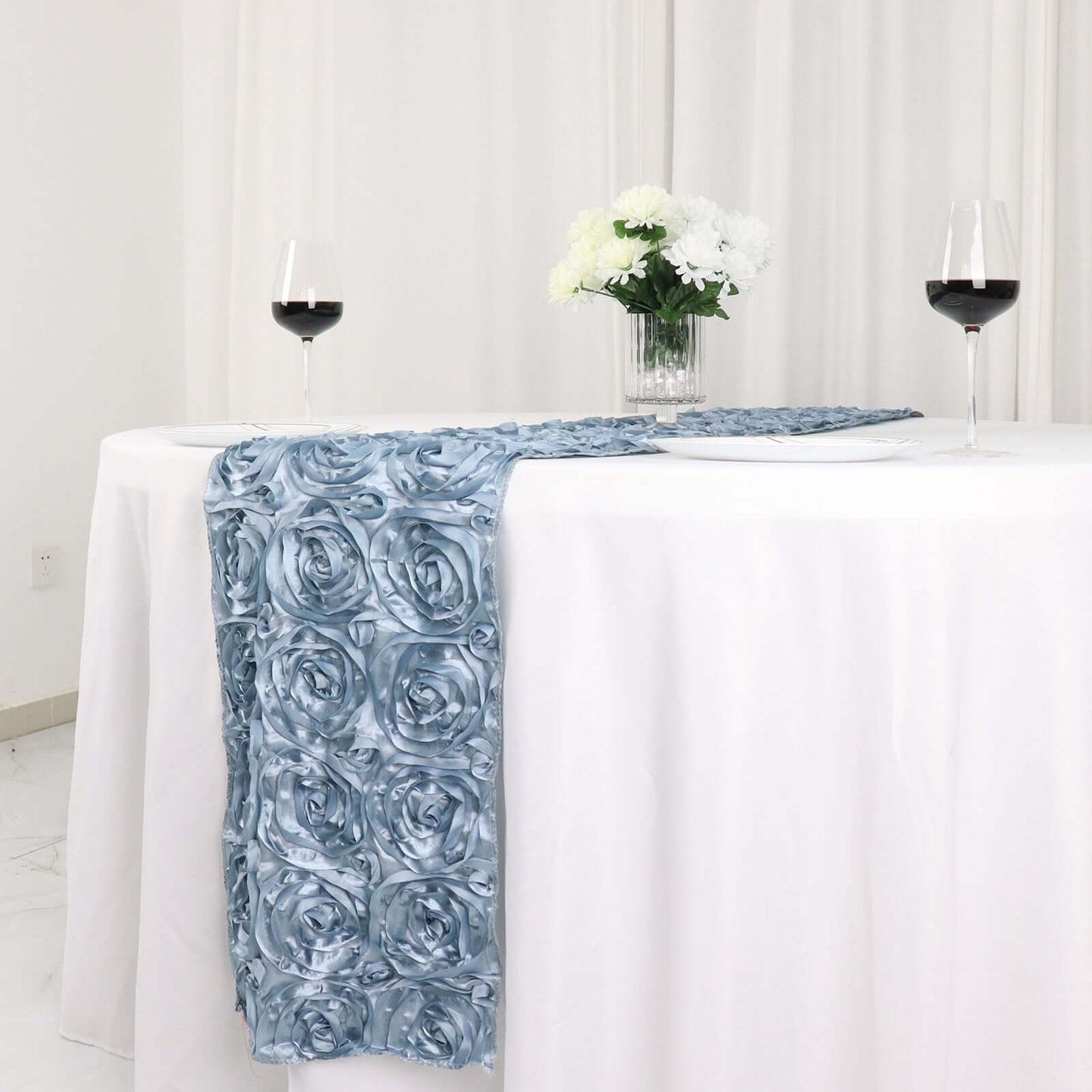 Rosette Satin 14"x108" Table Runner Dusty Blue - Grandiose Design