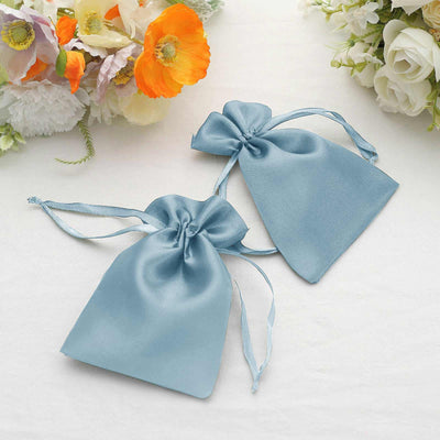 12 Pack 4"x6" Dusty Blue Satin Drawstring Wedding Party Favor Gift Bags