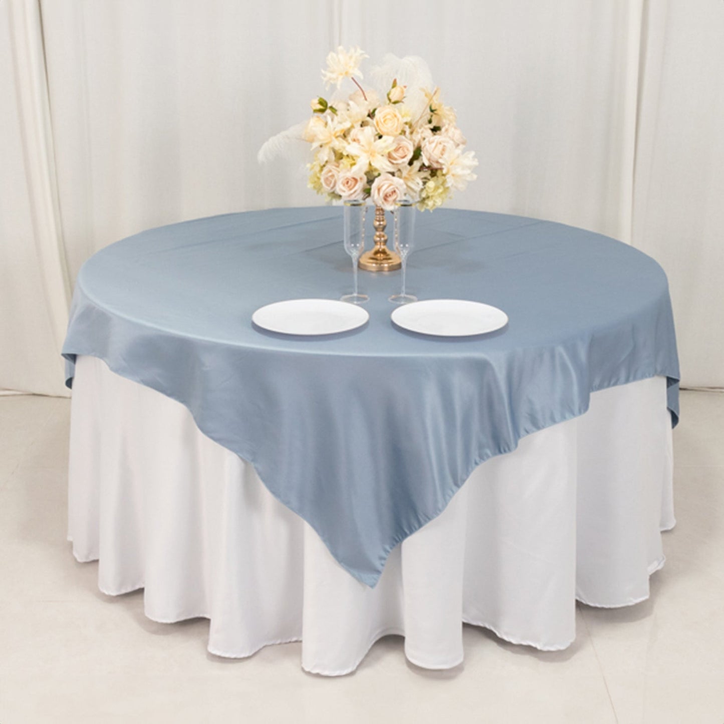 Lamour Satin 72"x72" Table Overlay Square Tablecloth Dusty Blue - Smooth Finish Table Topper