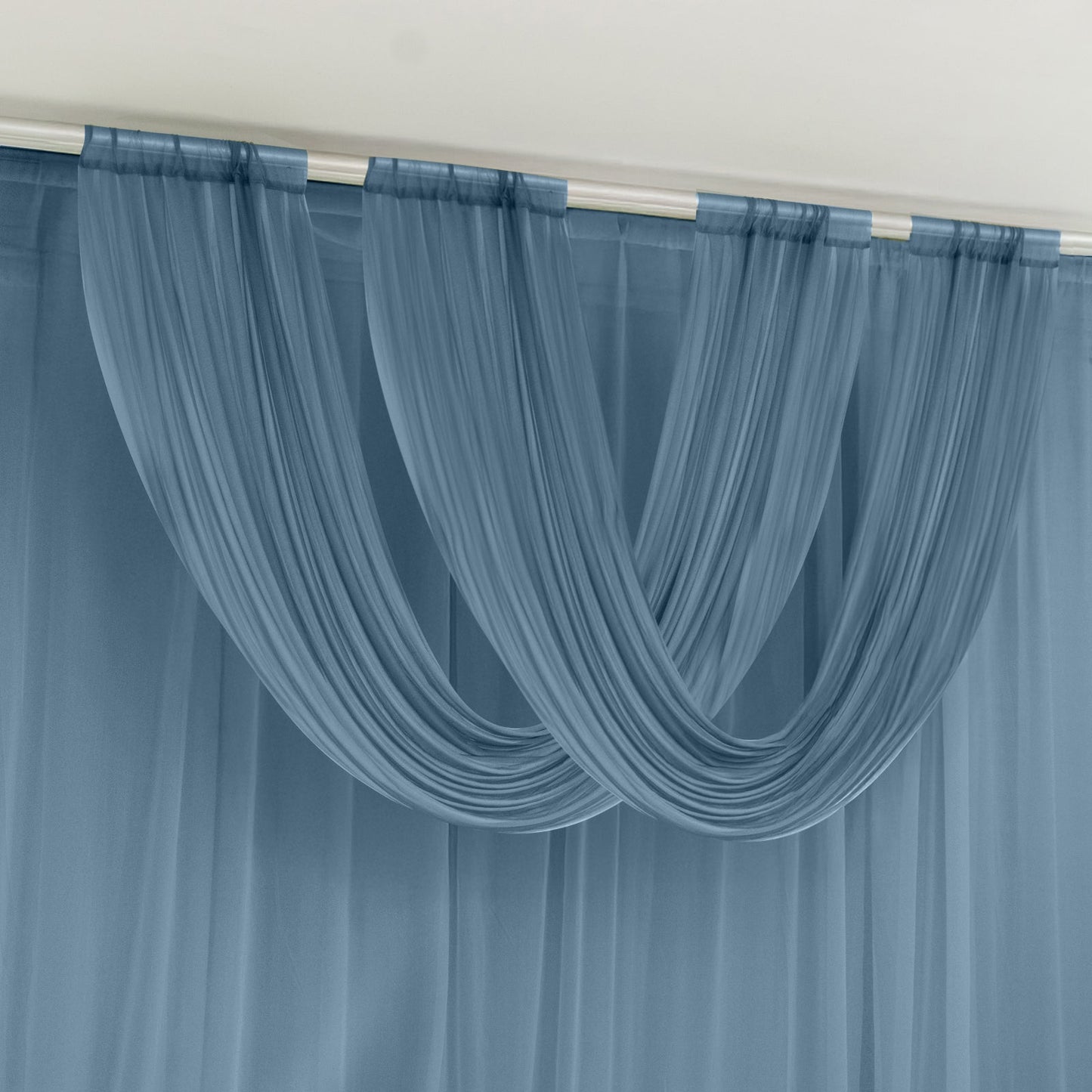 Dusty Blue Sheer Chiffon Valance Curtain 4ft x 5ft â€“ Wedding Arch Drape with Rod Pocket Voile Backdrop Panel