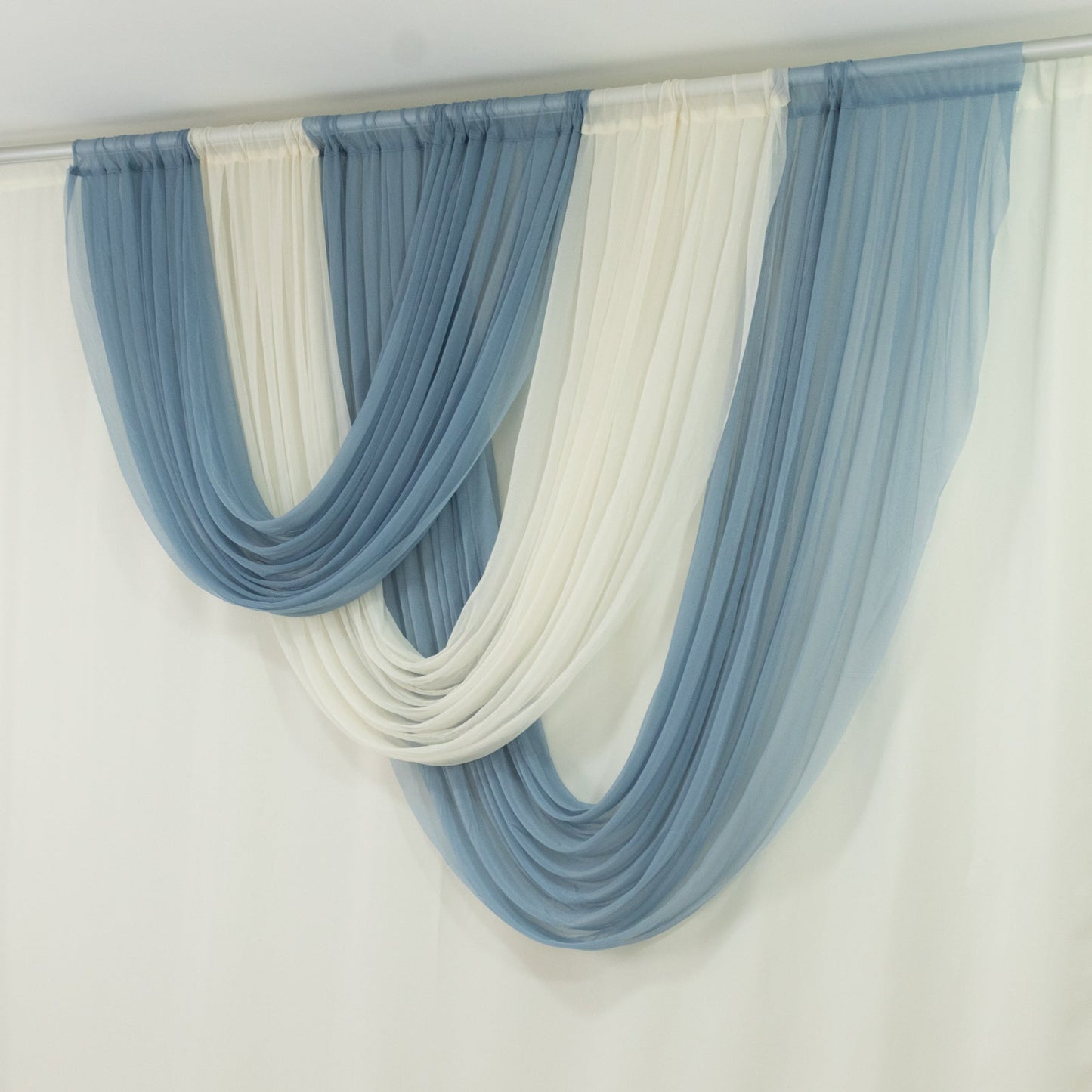 Dusty Blue Sheer Chiffon Valance Curtain 4ft x 5ft â€“ Wedding Arch Drape with Rod Pocket Voile Backdrop Panel