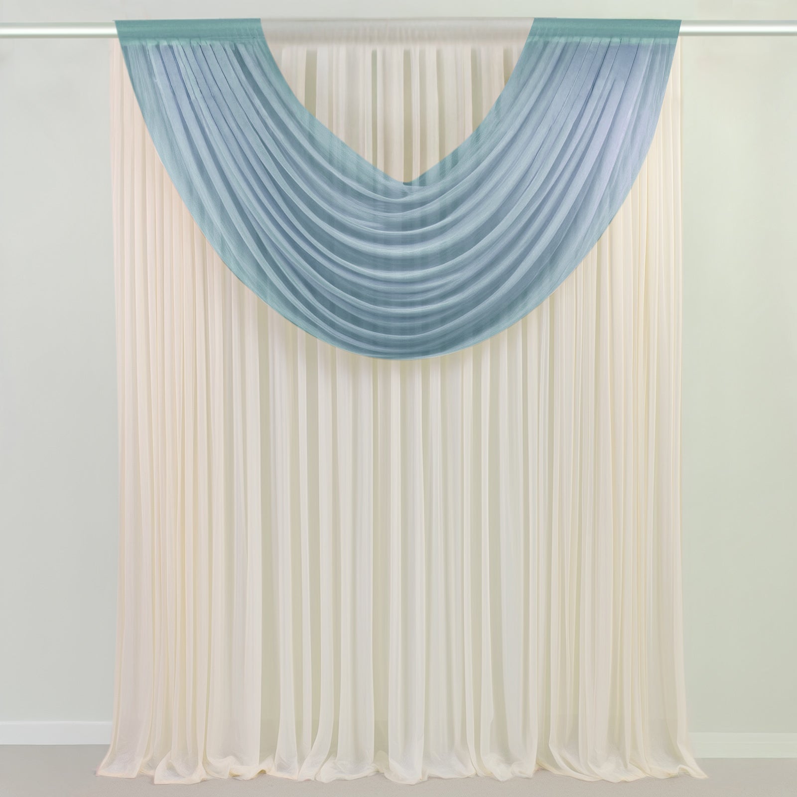 Dusty Blue Sheer Chiffon Valance Curtain 4ft x 5ft â€“ Wedding Arch Drape with Rod Pocket Voile Backdrop Panel