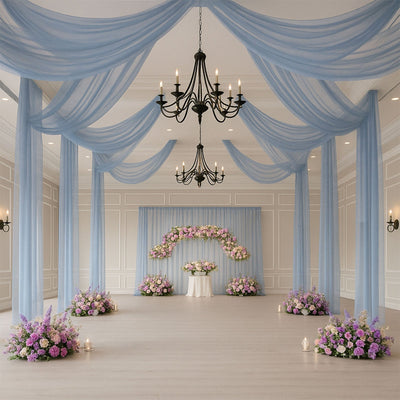 Dusty Blue Sheer Backdrop Drape â€“ 5ftx32ft Wedding Arch & Ceiling Decor Panel, Wrinkle Free with Soft Shimmer