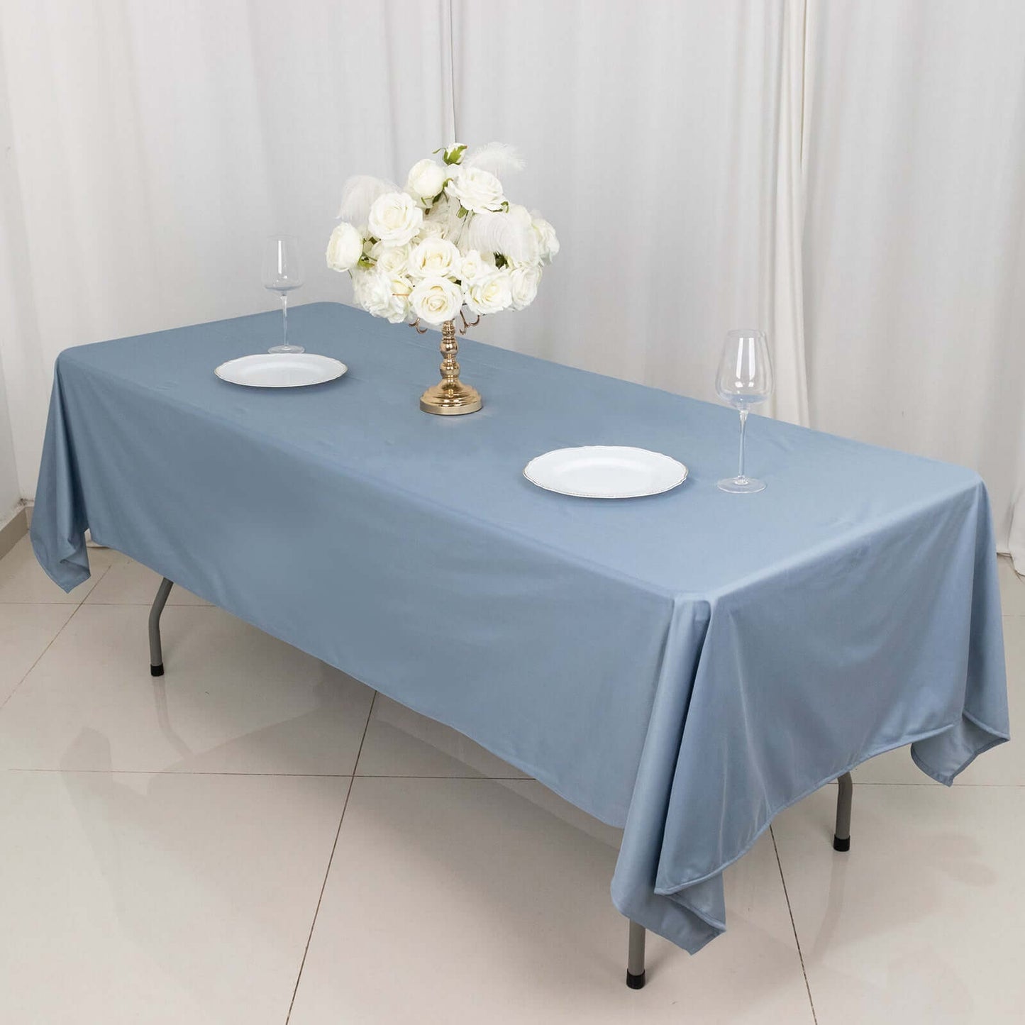 Scuba Rectangular 60"x102" Tablecloth Dusty Blue - Wrinkle Free & Stain Resistant Table Cover