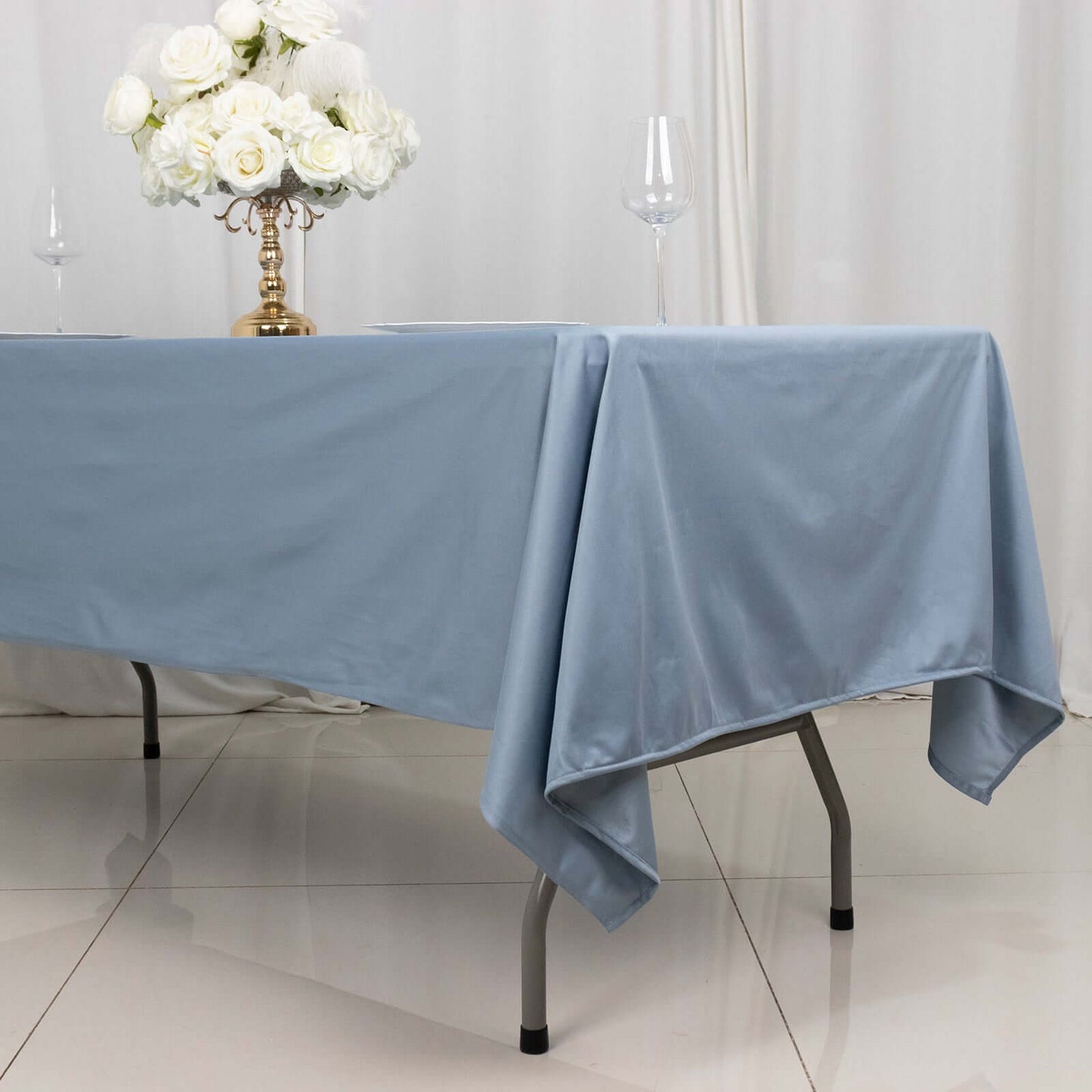 Scuba Rectangular 60"x102" Tablecloth Dusty Blue - Wrinkle Free & Stain Resistant Table Cover