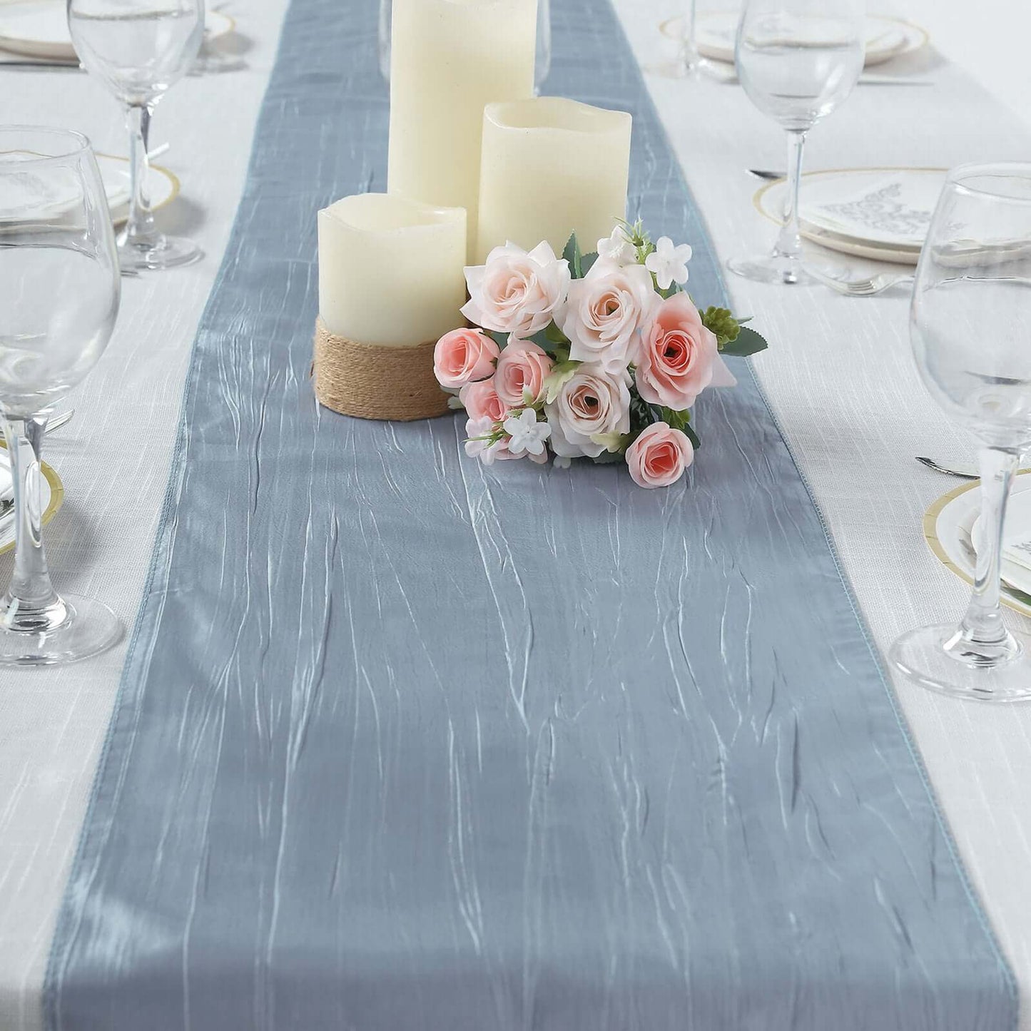 Taffeta 12"x108" Table Runner Dusty Blue - Accordion Crinkle Design