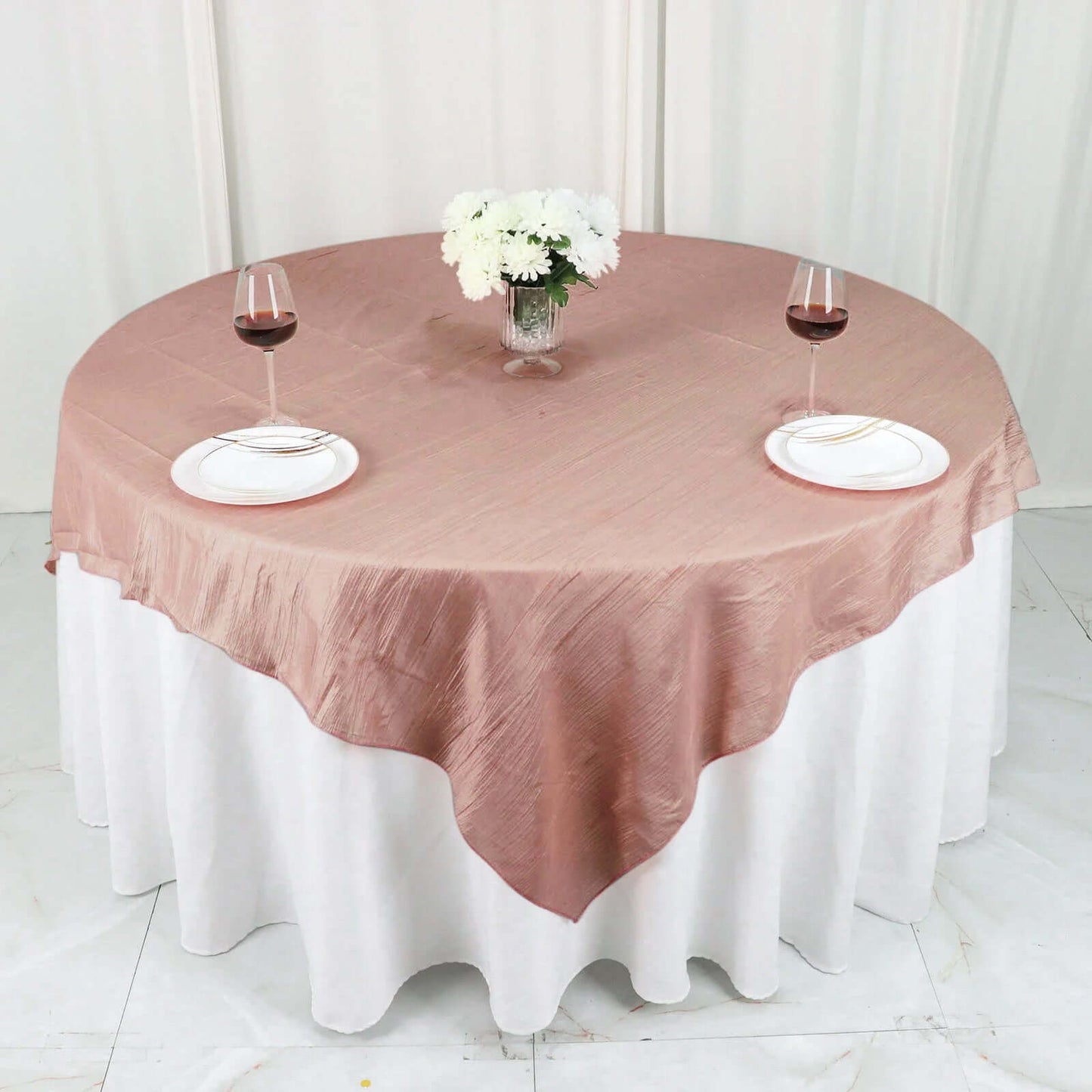 Taffeta 72"x72" Table Overlay Square Tablecloth Dusty Rose - Accordion Crinkle Table Cover