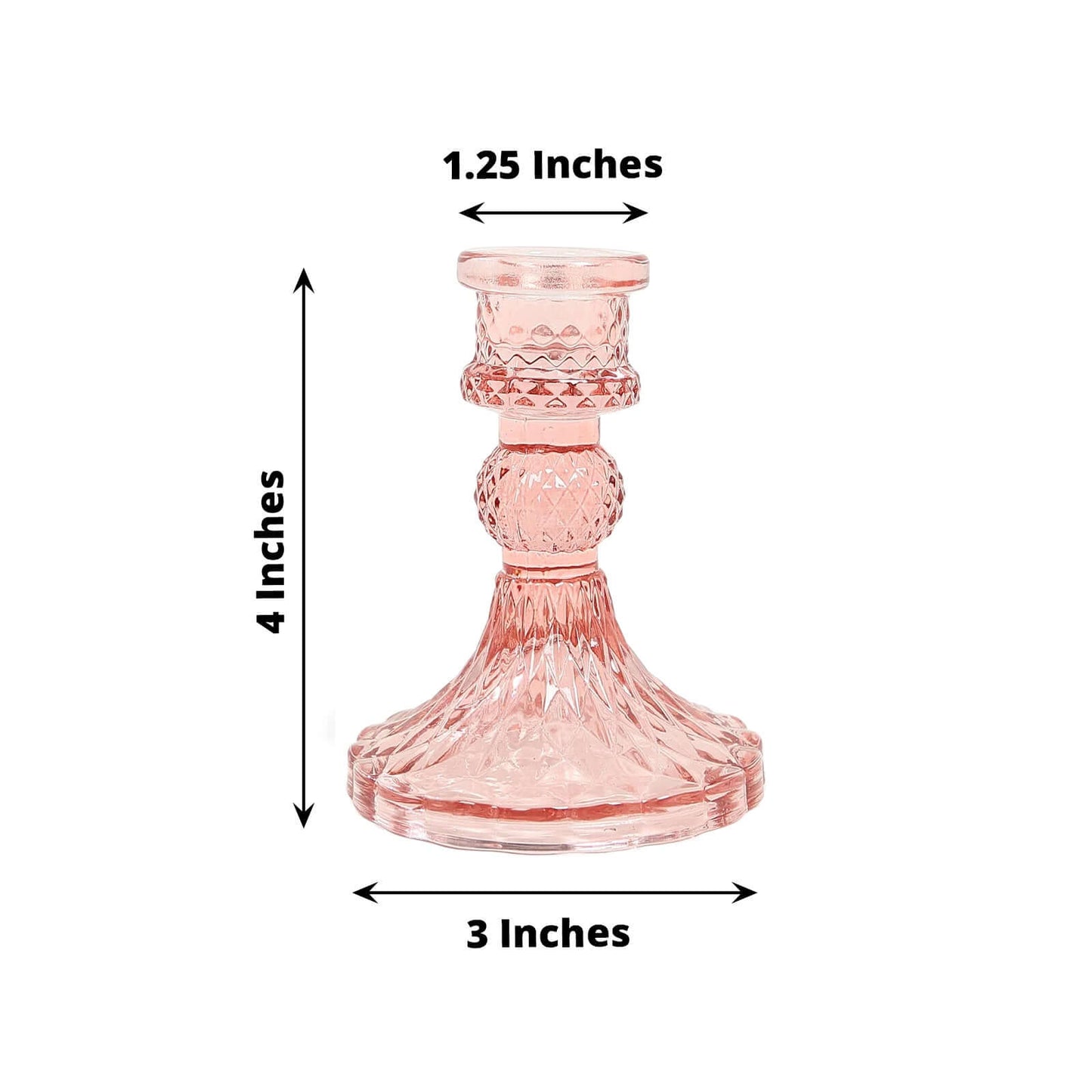 6-Pack Glass Taper Candlestick Holders Diamond Pattern Design Dusty Rose - Reversible Crystal Pillar Votive Stands 4"