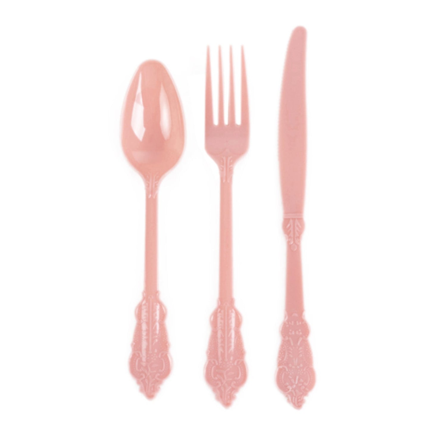 72 Pcs Plastic Silverware Set in Baroque Style Dusty Rose - Heavy Duty Disposable Knife, Fork, and Spoon Set