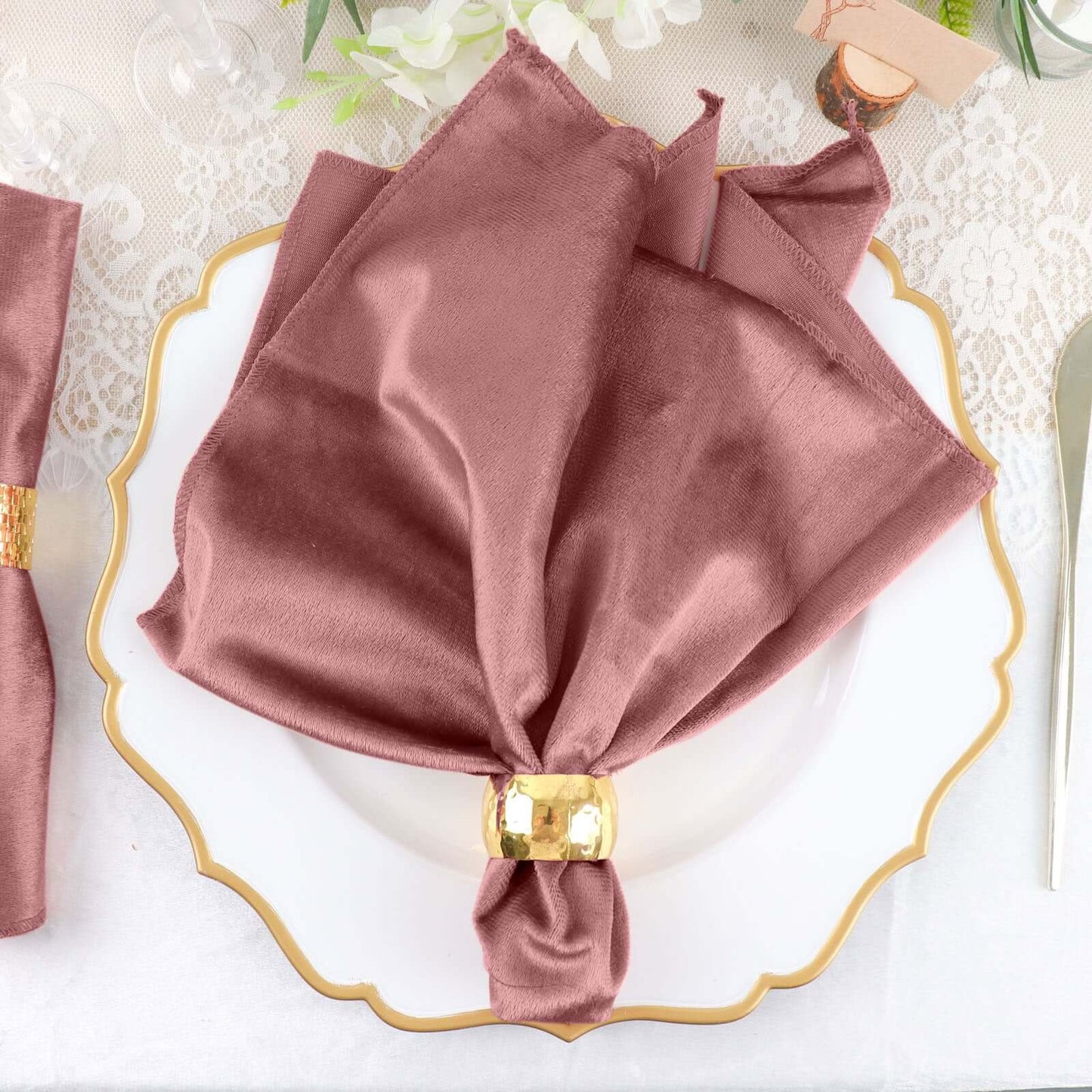 5 Pack Premium Velvet 20"x20" Napkins Dusty Rose - Soft Sheen Finish Cloth Napkins