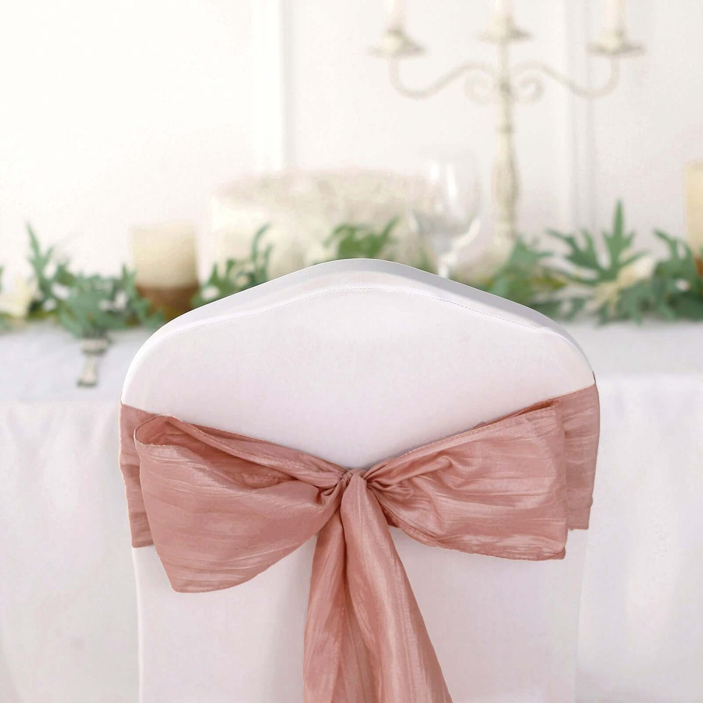 5 Pack Taffeta 6"x106" Chair Sashes Dusty Rose Accordion Crinkle Texture - Stylish Decor for Weddings & Gatherings