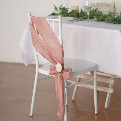5 Pack Taffeta 6"x106" Chair Sashes Dusty Rose Accordion Crinkle Texture - Stylish Decor for Weddings & Gatherings