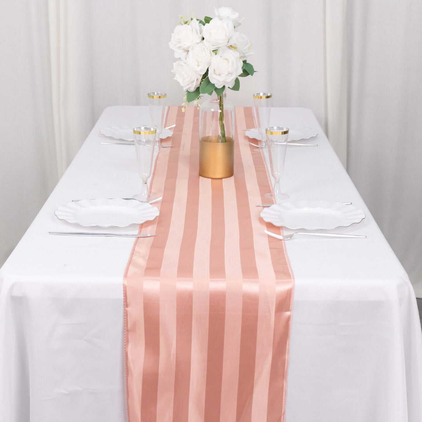 Satin 12"x108" Table Runner Dusty Rose - Stripe Table Decor