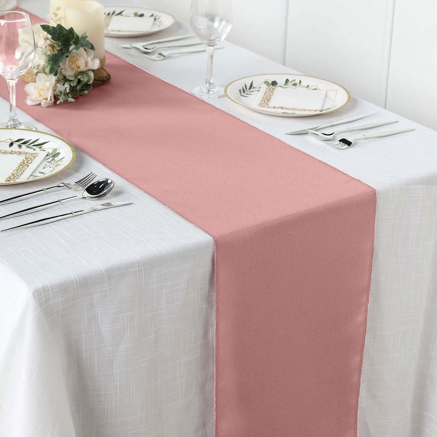 Polyester 12"x108" Table Runner Dusty Rose - Durable & Wrinkle-Resistant Table Decor