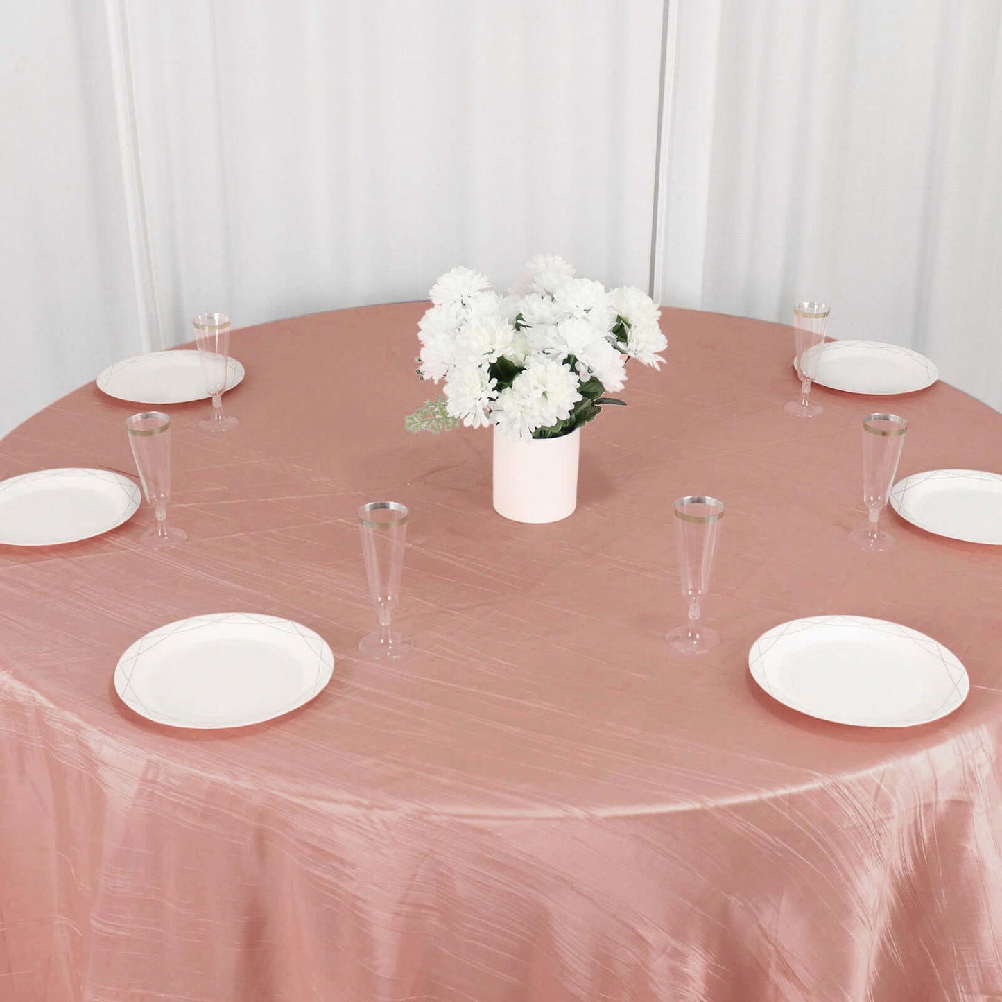 Taffeta 132" Round Tablecloth Dusty Rose - Seamless Accordion Crinkle Table Cover