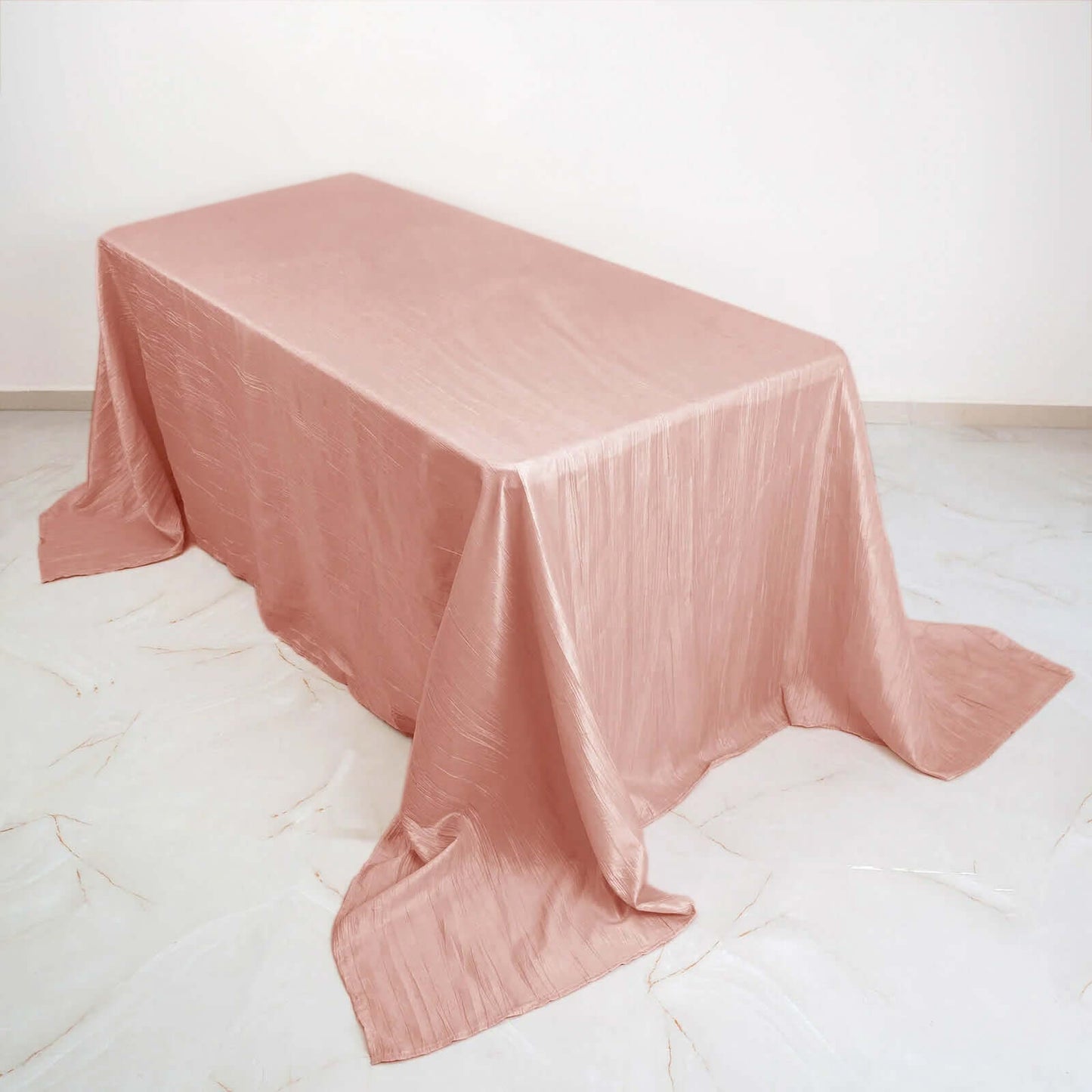 Taffeta 90"x132" Rectangle Tablecloth Dusty Rose - Seamless Accordion Crinkle Table Cover