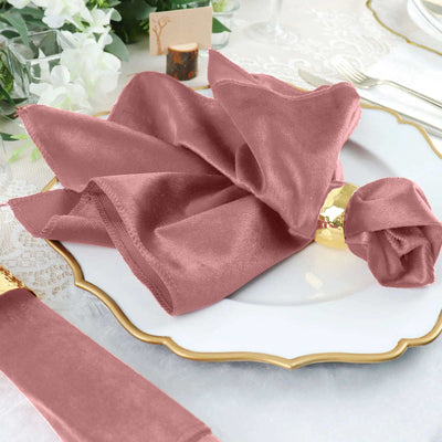5 Pack Premium Velvet 20"x20" Napkins Dusty Rose - Soft Sheen Finish Cloth Napkins