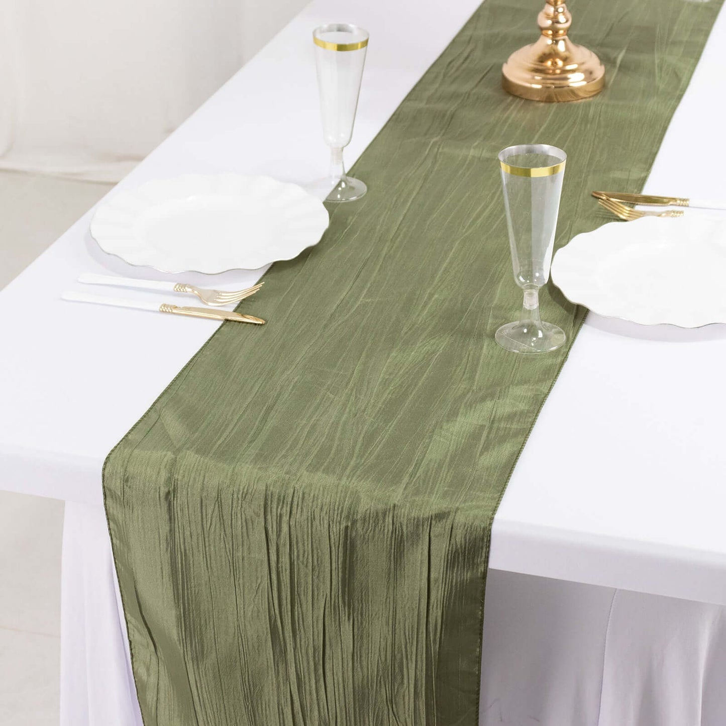 Taffeta 12"x108" Table Runner Dusty Sage Green - Accordion Crinkle Design