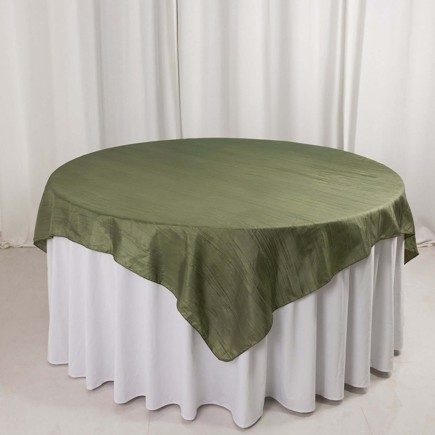 Taffeta 72"x72" Table Overlay Square Tablecloth Dusty Sage Green - Accordion Crinkle Table Cover