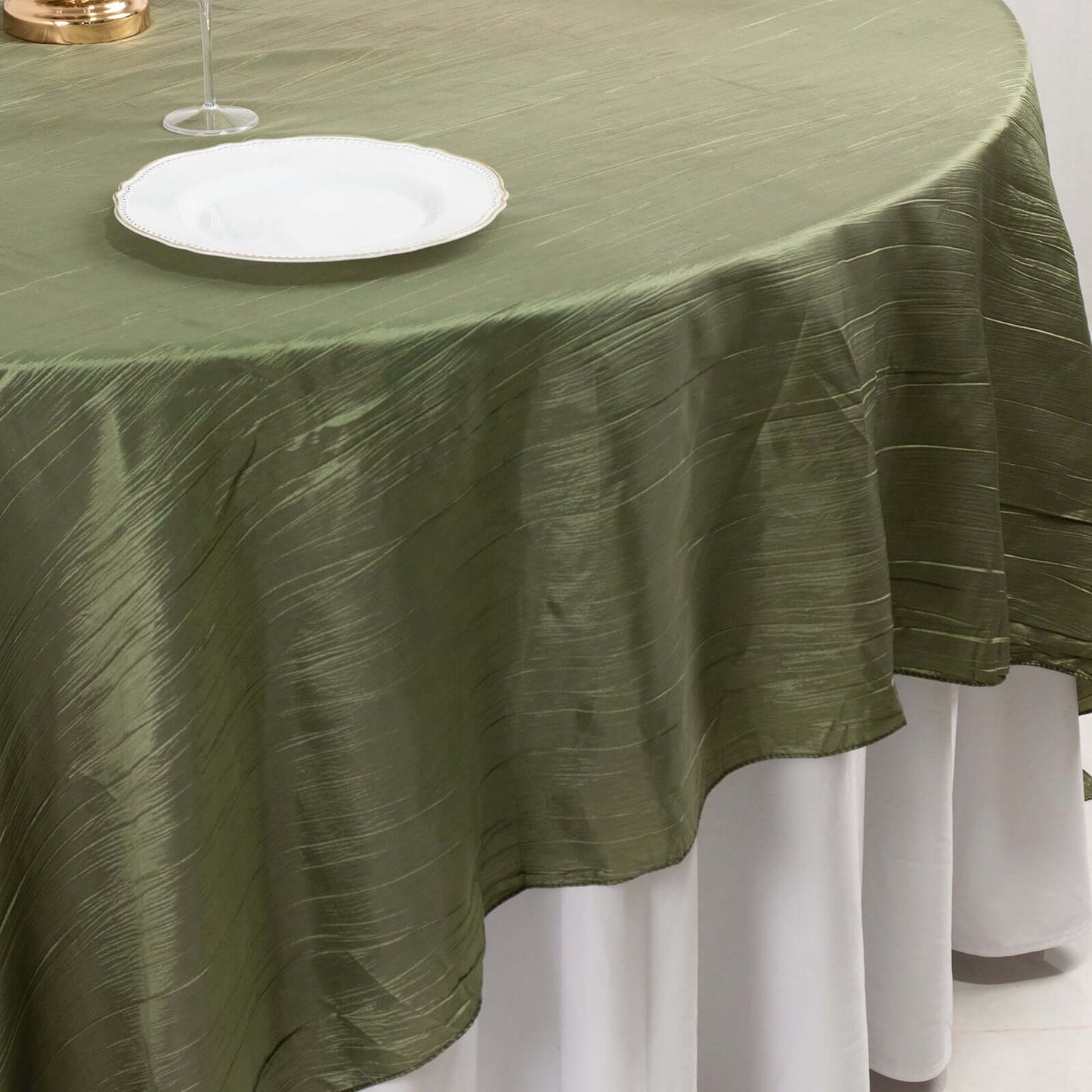 Taffeta 90"x90" Table Overlay Square Tablecloth Dusty Sage Green - Accordion Crinkle Table Cover