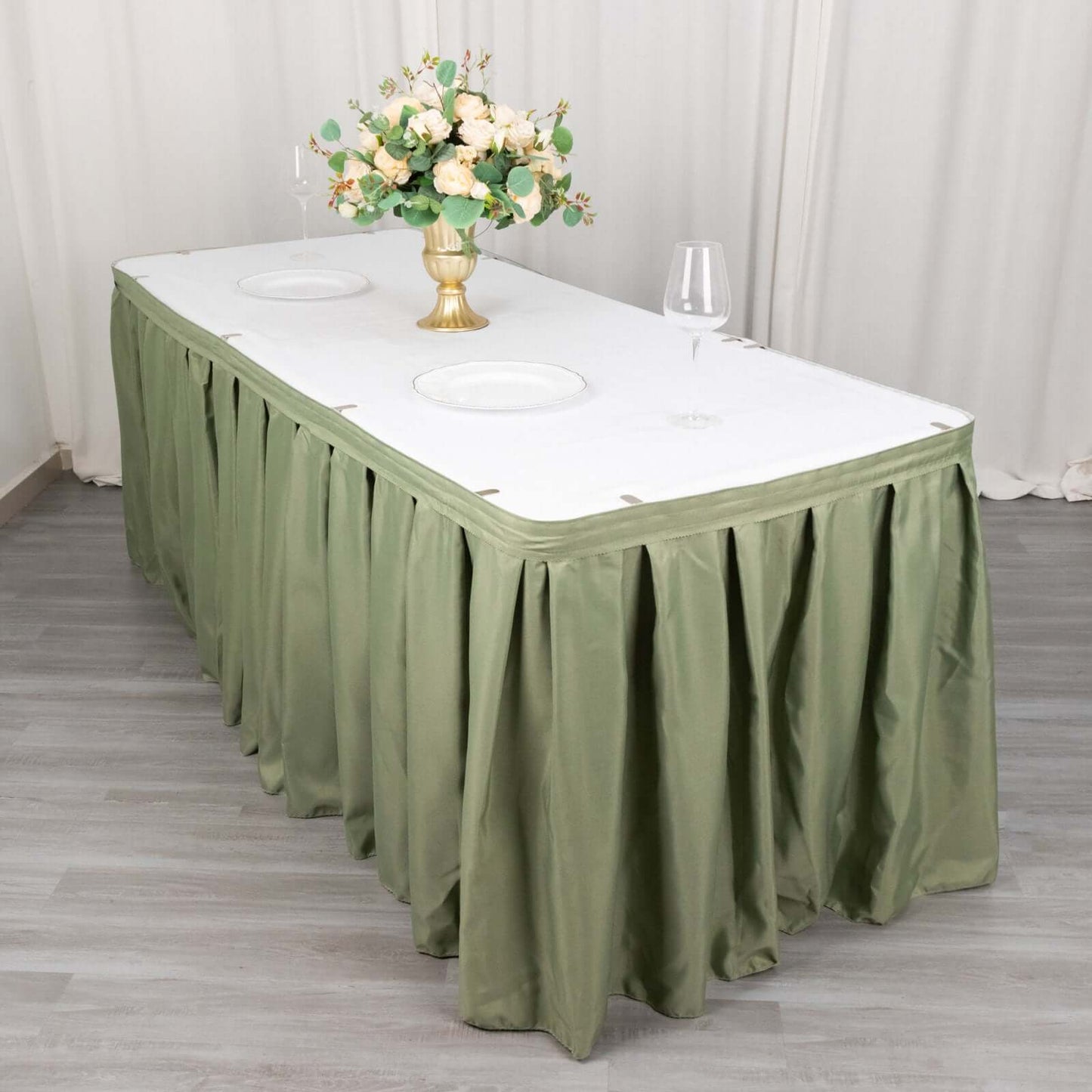 Polyester 21ft Table Skirt Dusty Sage Green - Classic Pleated Design