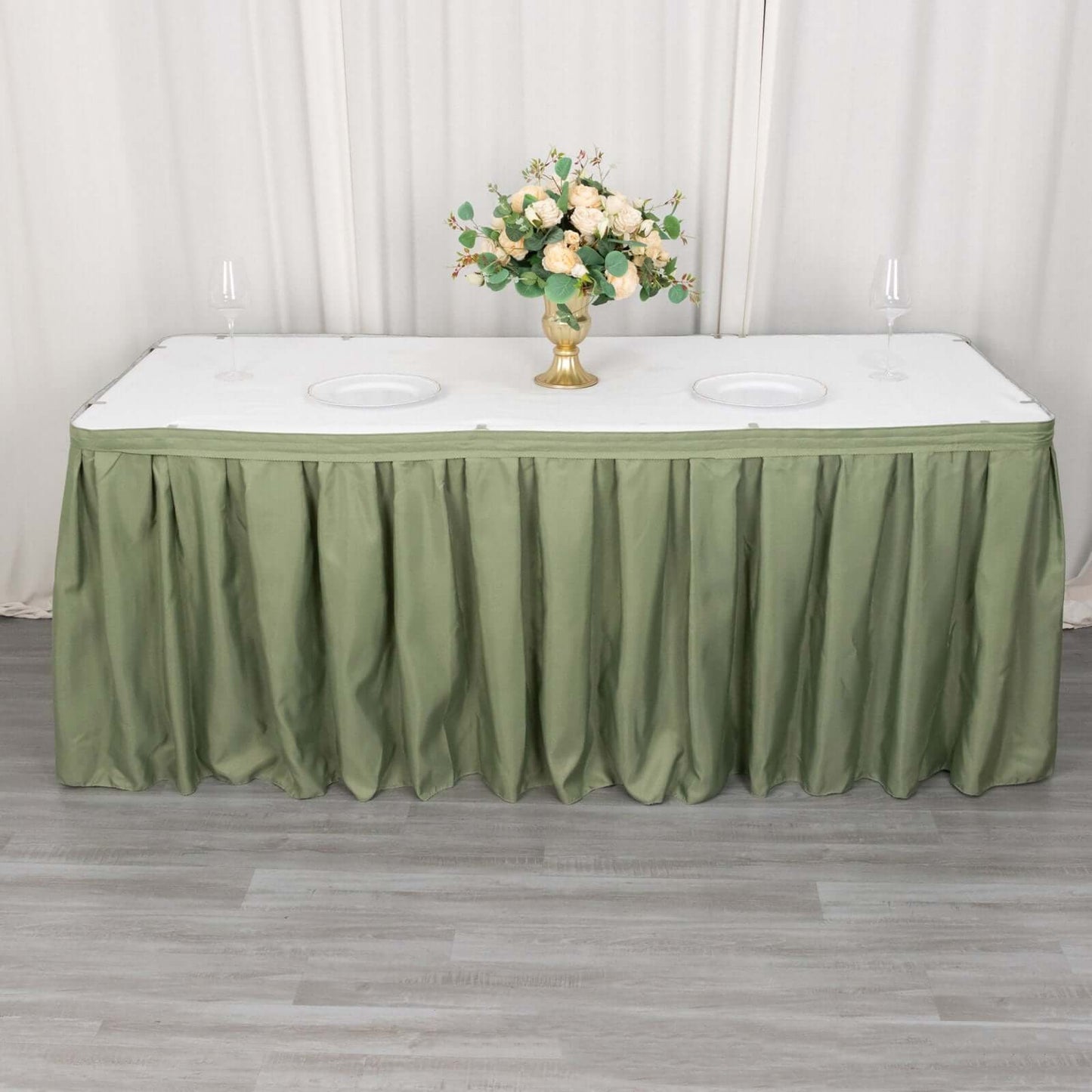 Polyester 21ft Table Skirt Dusty Sage Green - Classic Pleated Design