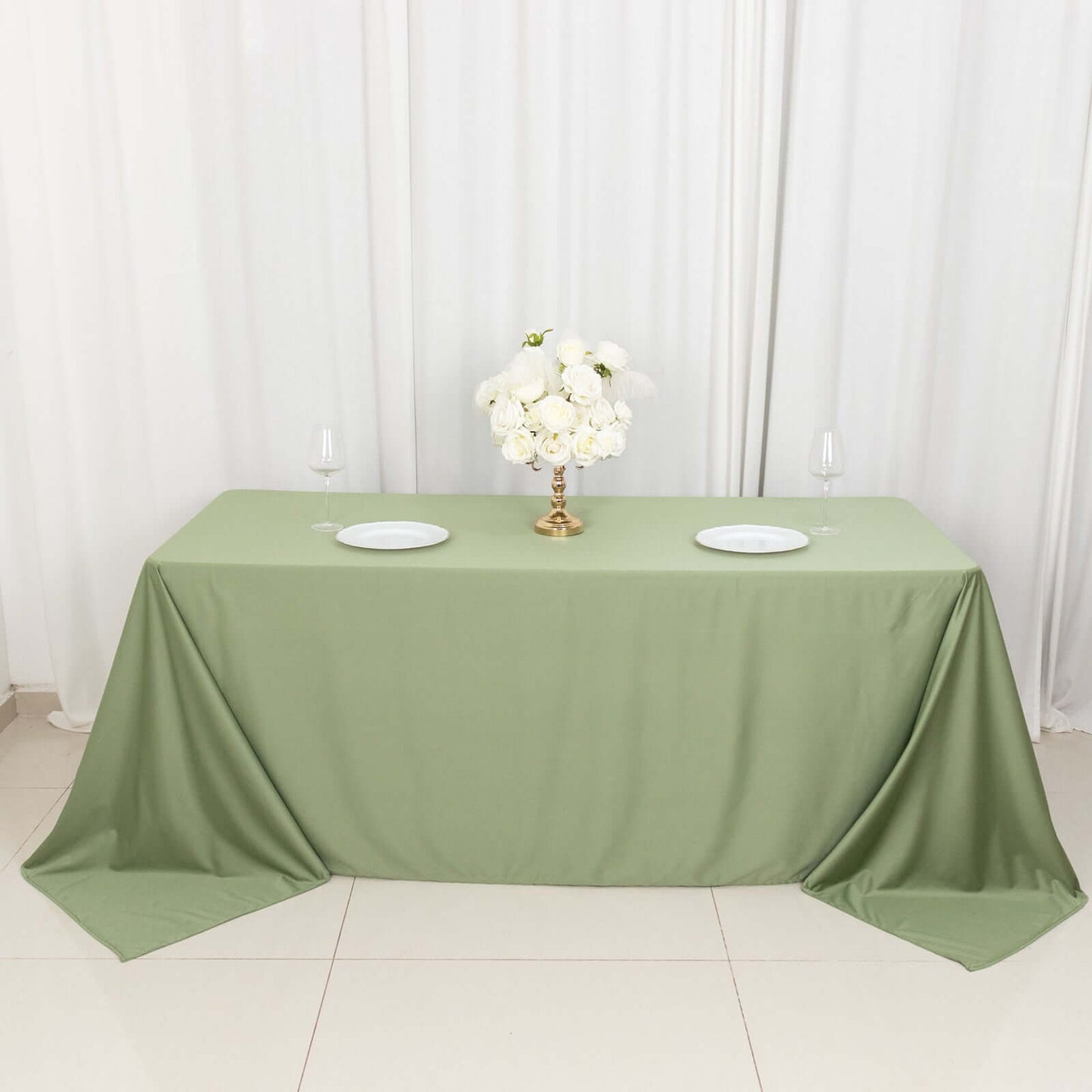 Scuba Rectangular 90"x132" Tablecloth Dusty Sage Green - Wrinkle Free, Stain Resistant & Seamless Table Cover