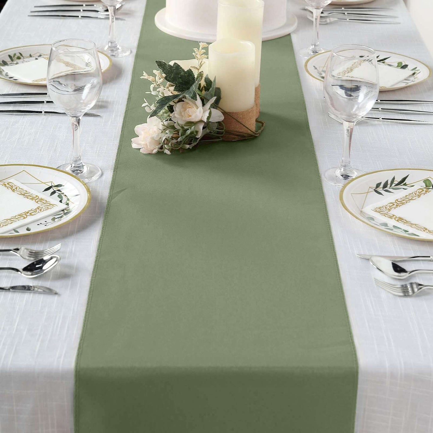 Polyester 12"x108" Table Runner Dusty Sage Green - Durable & Wrinkle-Resistant Table Decor