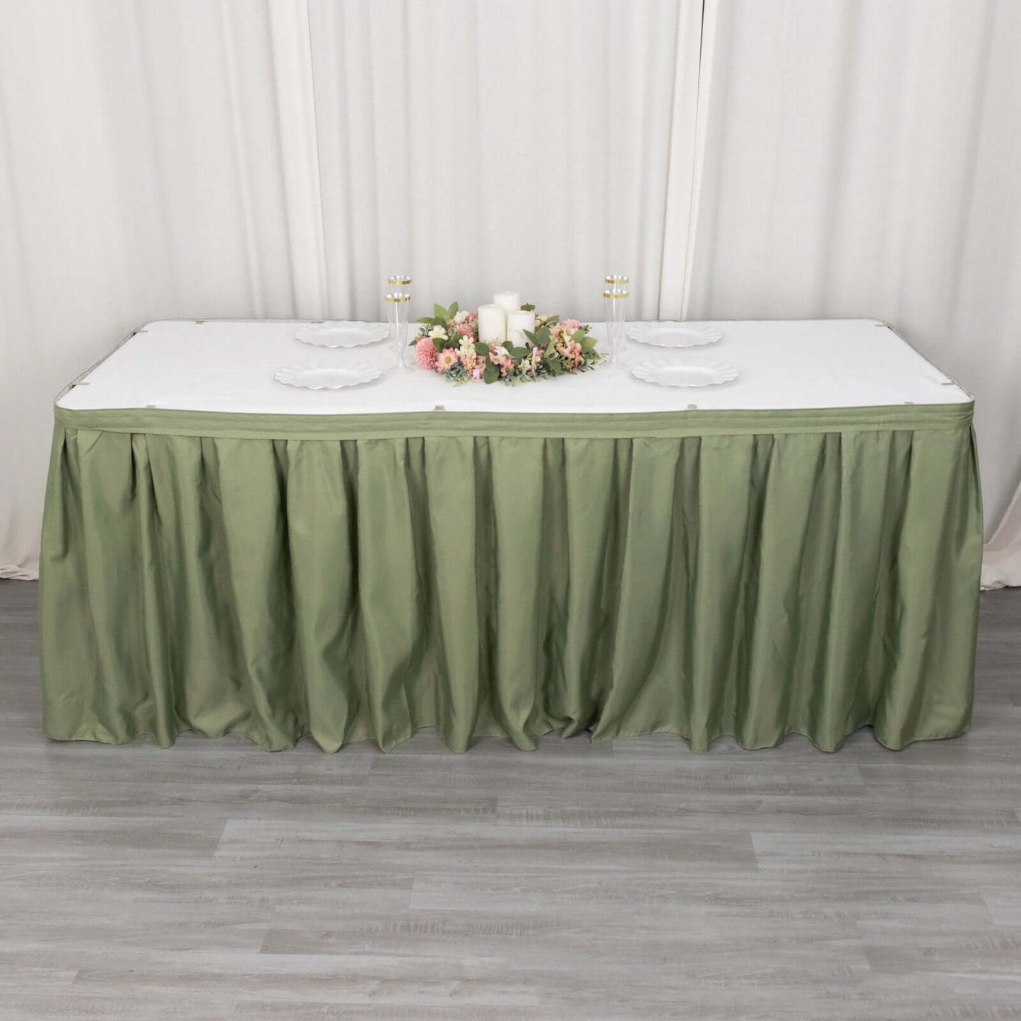 Polyester 21ft Table Skirt Dusty Sage Green - Classic Pleated Design