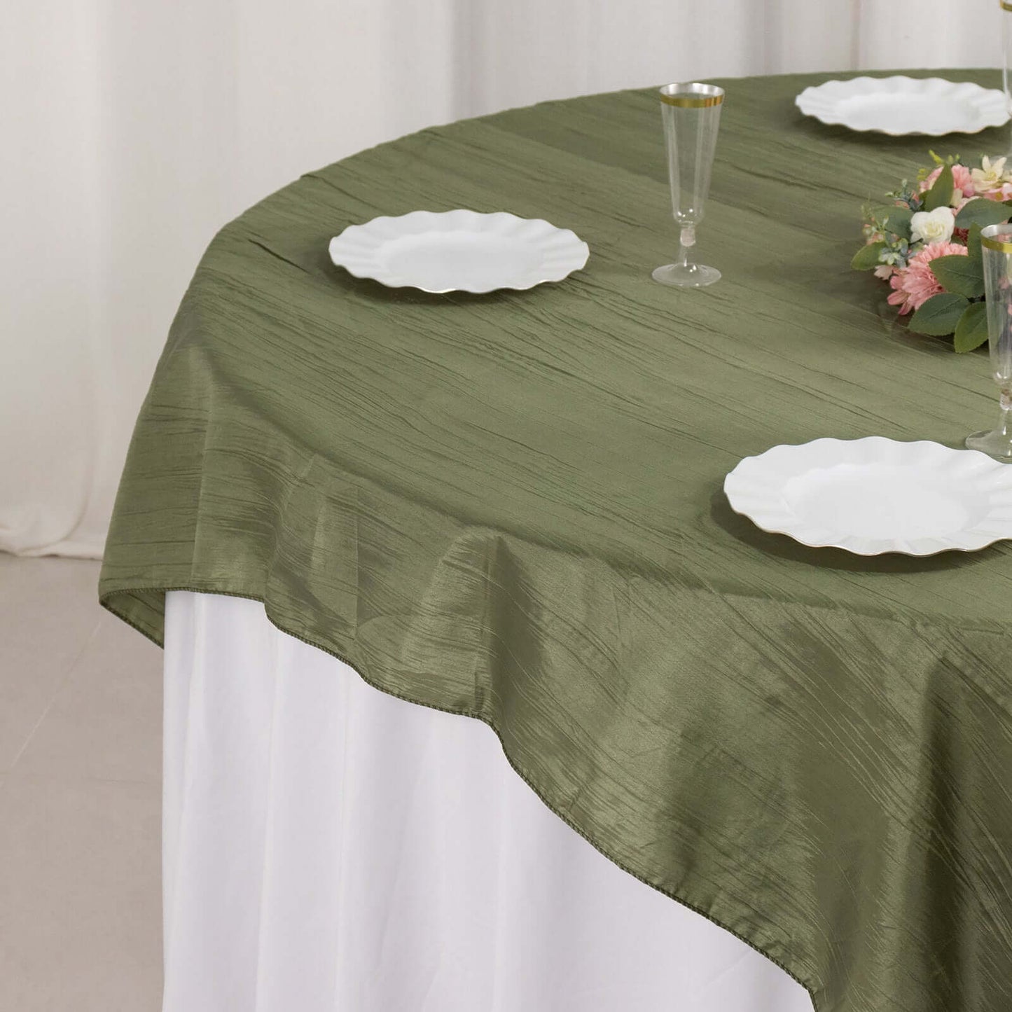 Taffeta 72"x72" Table Overlay Square Tablecloth Dusty Sage Green - Accordion Crinkle Table Cover