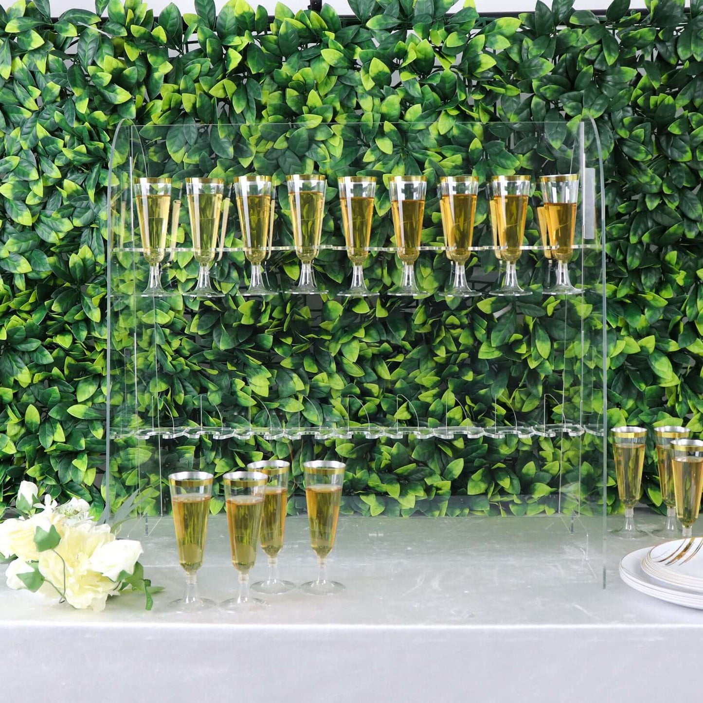 2-Tier Acrylic Champagne Glass Holder Display Stand Table Top Clear with 18 Hooks for Events & DIY Bars 25"