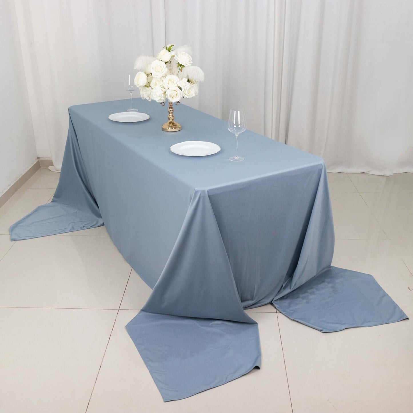 Scuba Rectangular 90"x156" Tablecloth Dusty Blue - Wrinkle Free, Stain Resistant & Seamless Table Cover