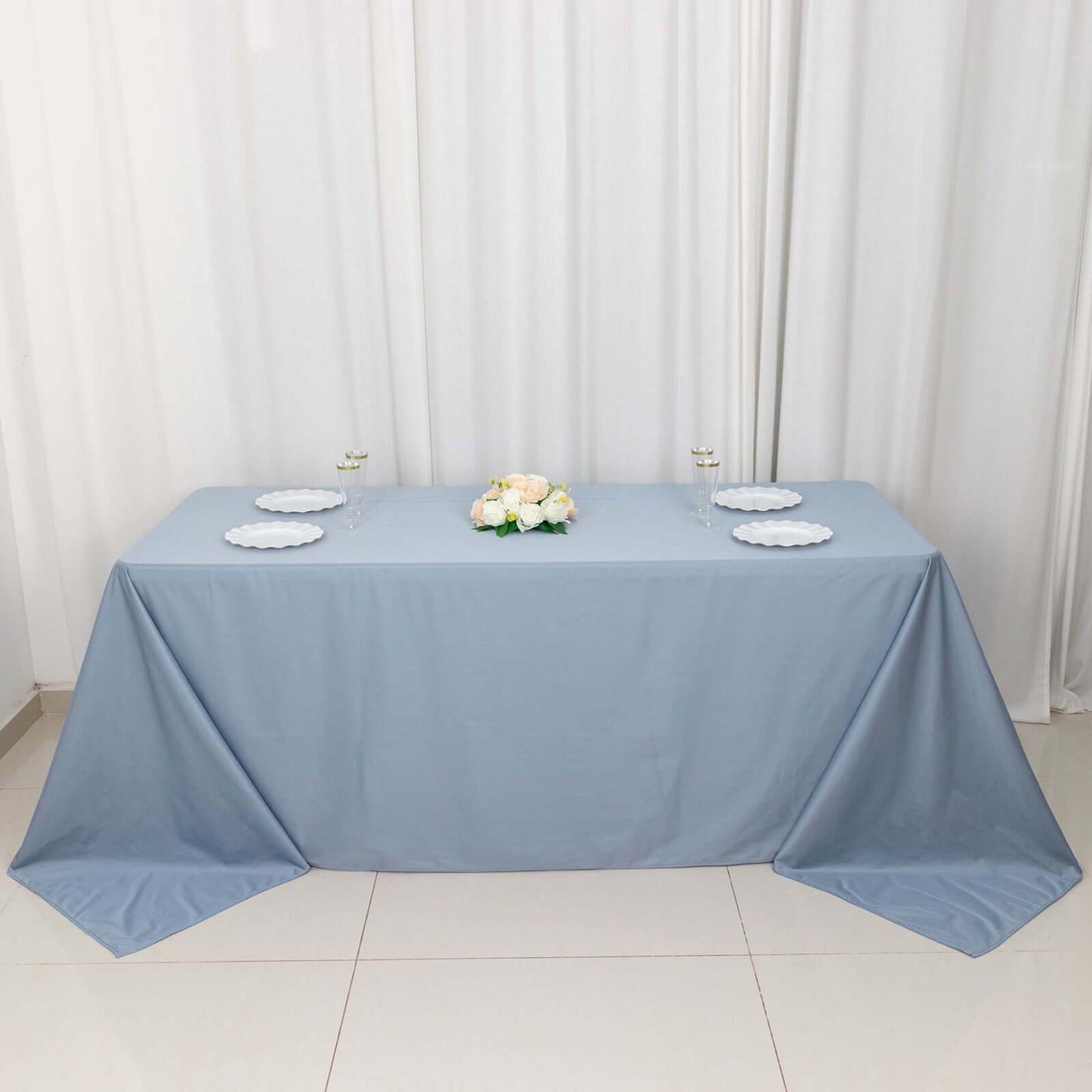 Scuba Rectangular 90"x132" Tablecloth Dusty Blue - Wrinkle Free, Stain Resistant & Seamless Table Cover
