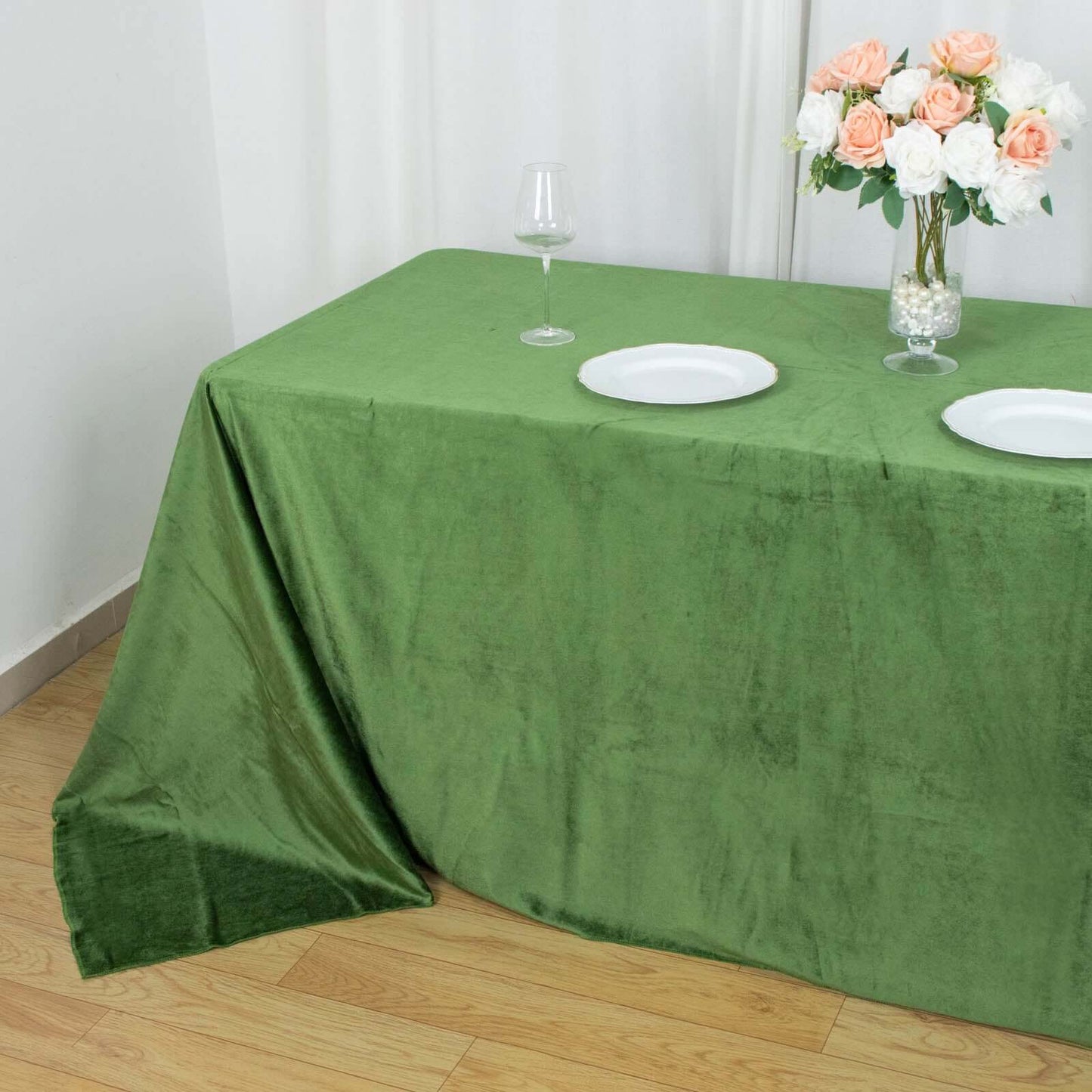 Premium Velvet 90"x132" Rectangle Tablecloth Olive Green - Reusable Soft & Seamless Table Cover