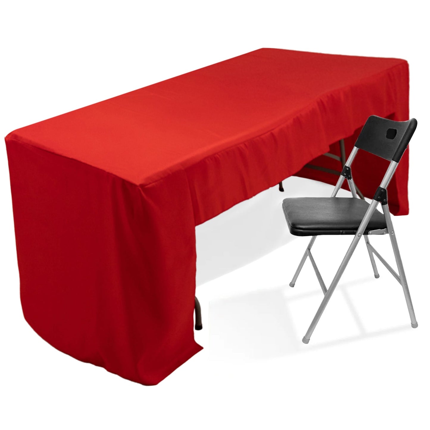 Fitted Polyester 96"x30" Rectangle Tablecloth Red with Open Back Design - Easy to Maintain and Wrinkle-Resistant Table Cover for Trade Shows & Displays